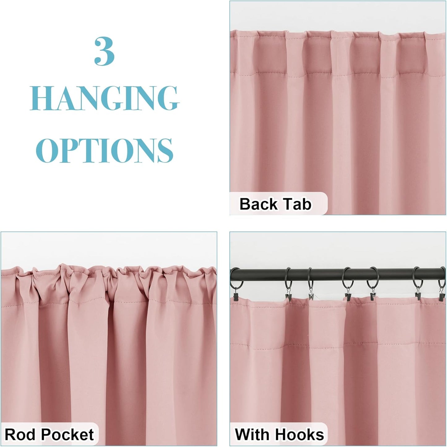 RYB HOME Kitchen Window Curtains Over Sink - Blackout Insualting Privacy Curtains for Kids Bedroom Kitchen Bathroom Basement Cafe Cabinet Tiers Drapes, 34 Width x 30 Length, 2 Panels, Peach Blush