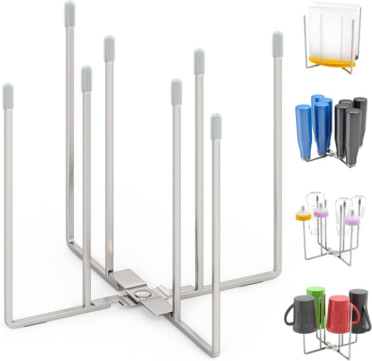 Retractable Bottle Drying Rack, Baby Bottle Drying Rack, Collapsible Cup Draining Rack, Reusable Storage Bag Dryer with Non-Slip Bottom - Stainless Steels