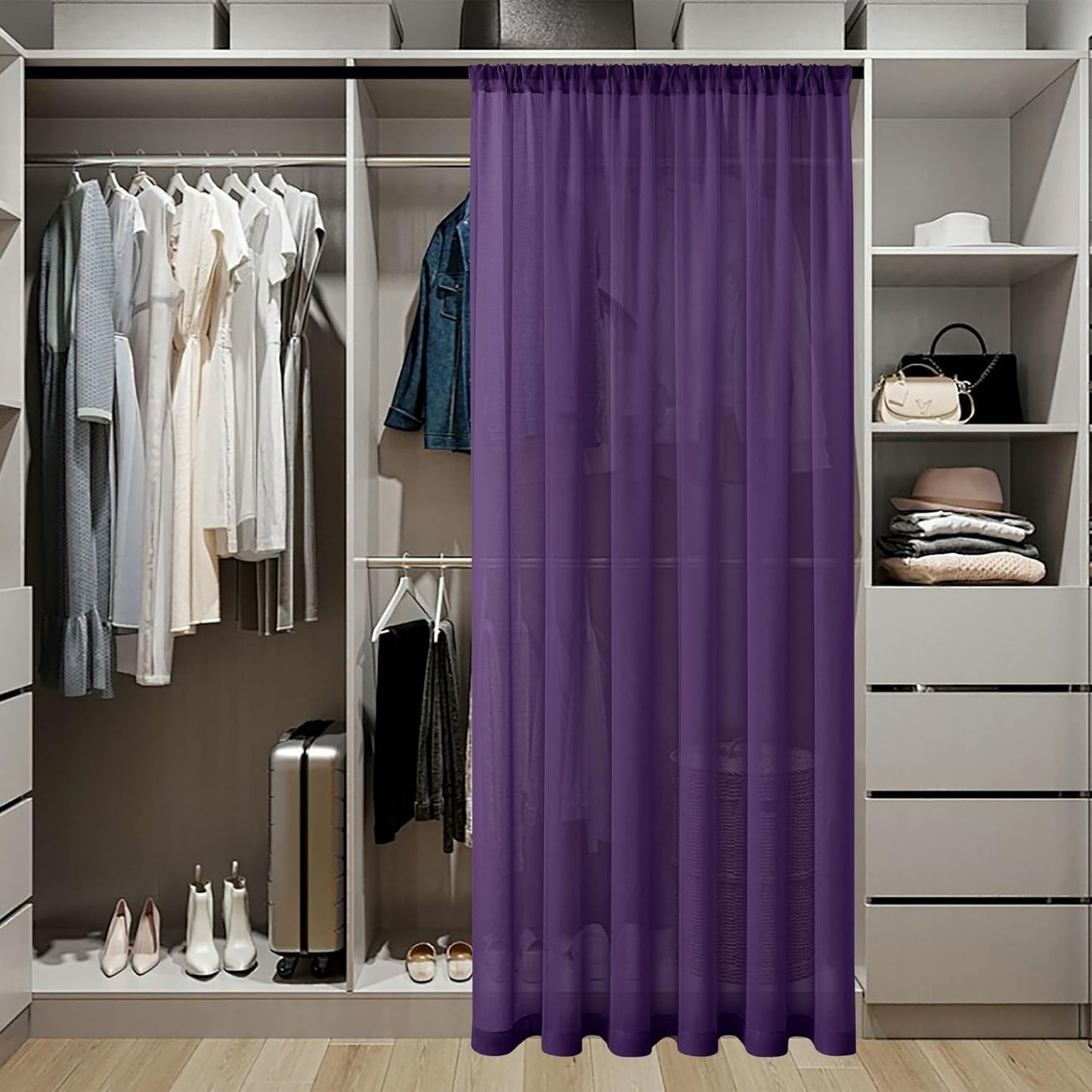 Tollpiz Sheer Door Curtain Closet Linen Textured Curtain Sheers Doorway Light Filtering Voile French Door Rod Pocket Curtains Patio Glass Door, 25 x 80 inches Long, Royal Purple, Set of 1 Panel