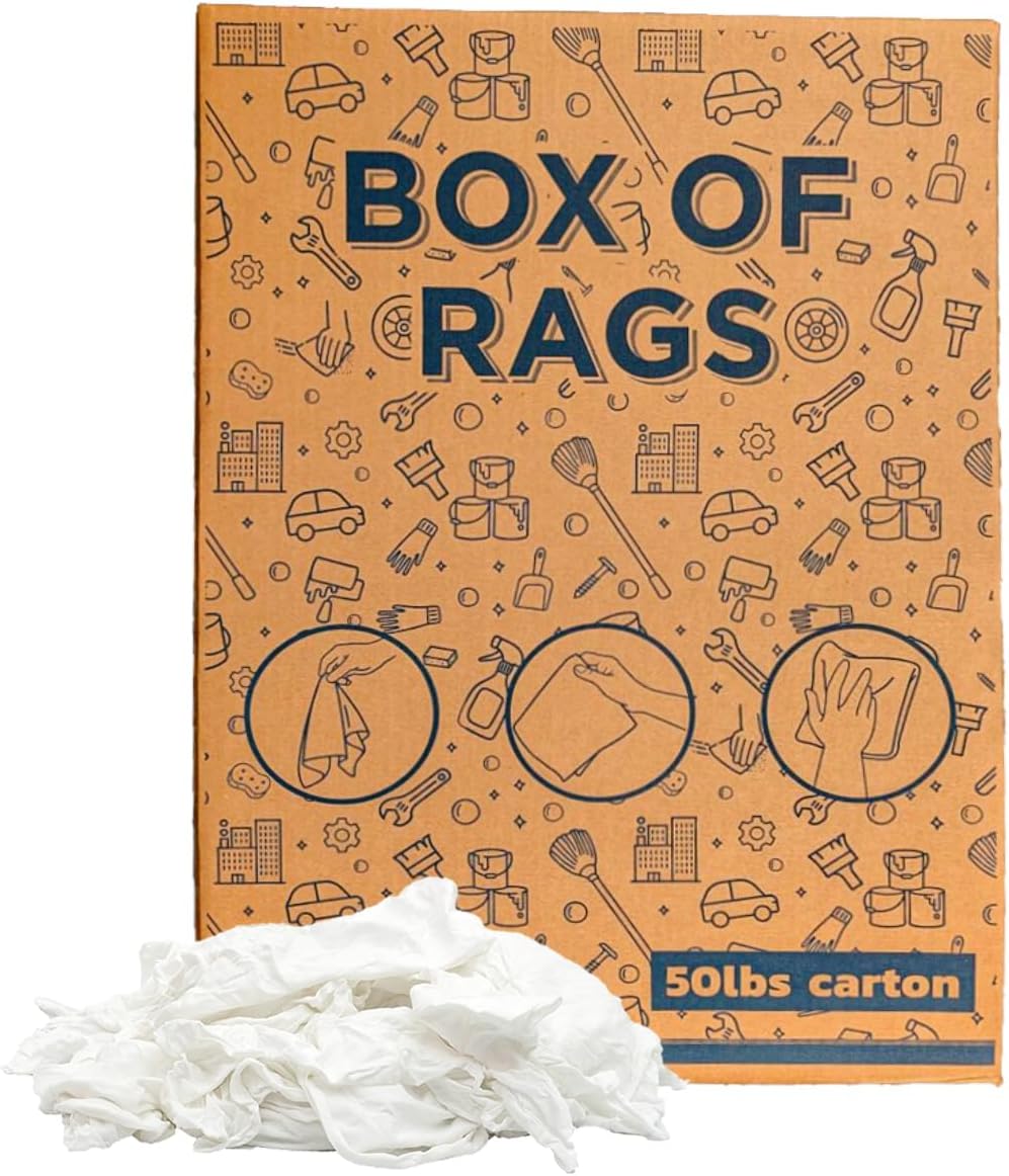 Premium White Knit (600 lbs. Pallet 12x50 lbs. Box of Rags) T-Shirt Cleaning Rags – White Cotton Rag for Cleaning, Staining, Oil, Grease & Dusting – Shop Rags Bulk for Multipurpose
