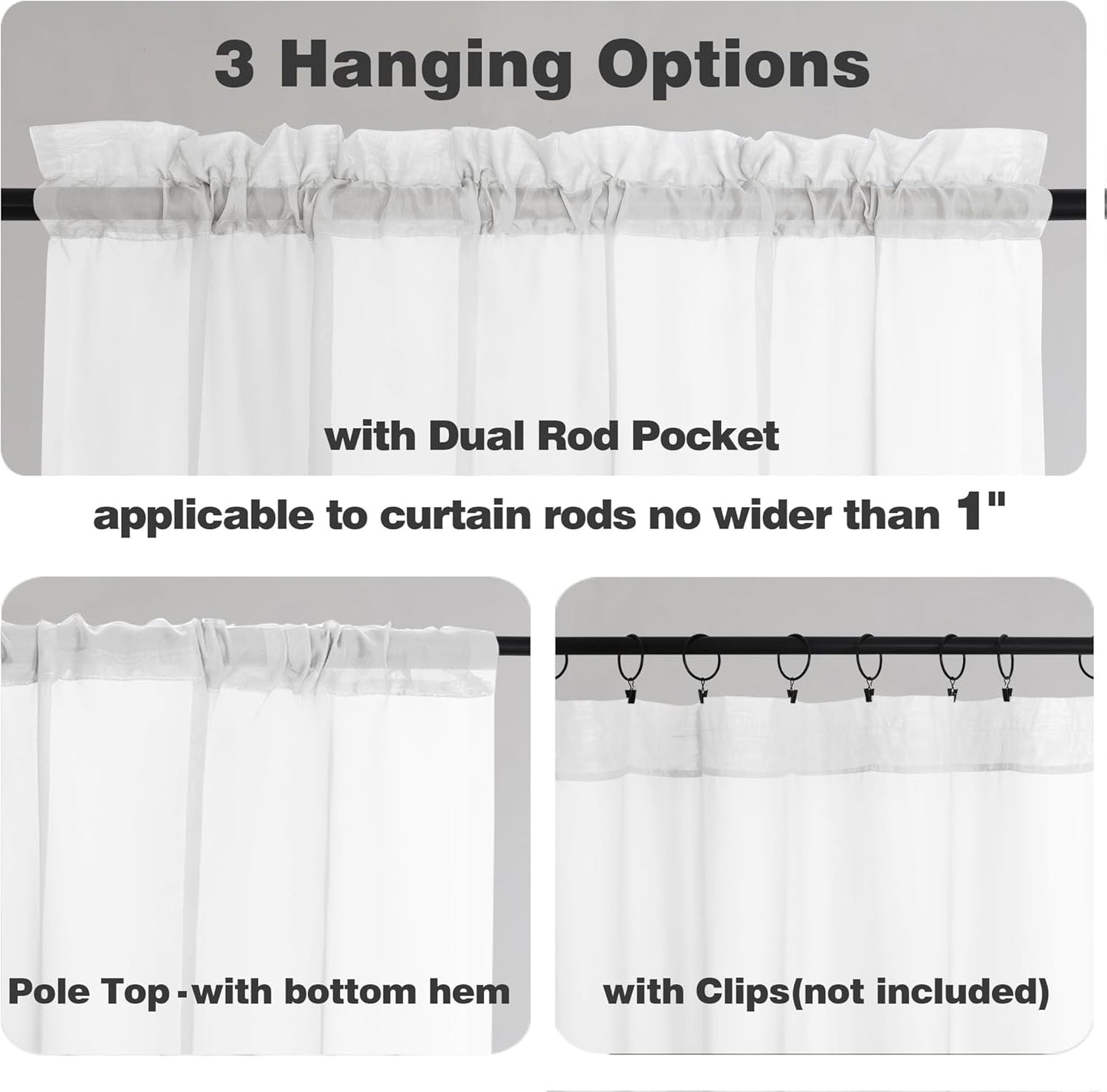 Chyhomenyc White Sheer Curtains 96 inches Long 2 Panels Set, Light Filtering Airy Solid Voile Window Treatment Drapes for Bedroom Living Room, Each 42Wx96L, 8FT Long, Set of 2, White