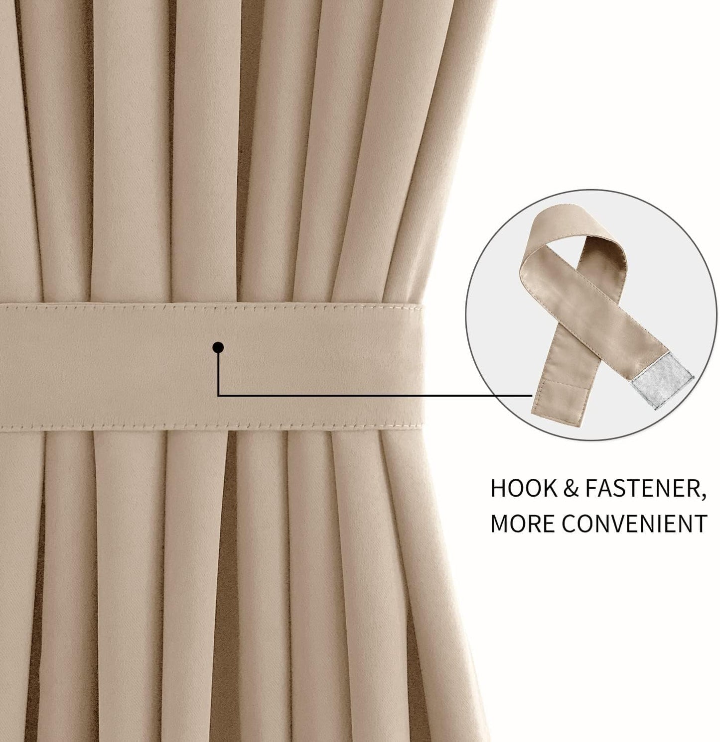 DWCN French Door Curtains – Rod Pocket Thermal Blackout Curtain for Doors with Glass Window, Kitchen and Patio Doors for Privacy, 12 X 72 Inches Long, 1 Curtain Panel with Tieback, Beige