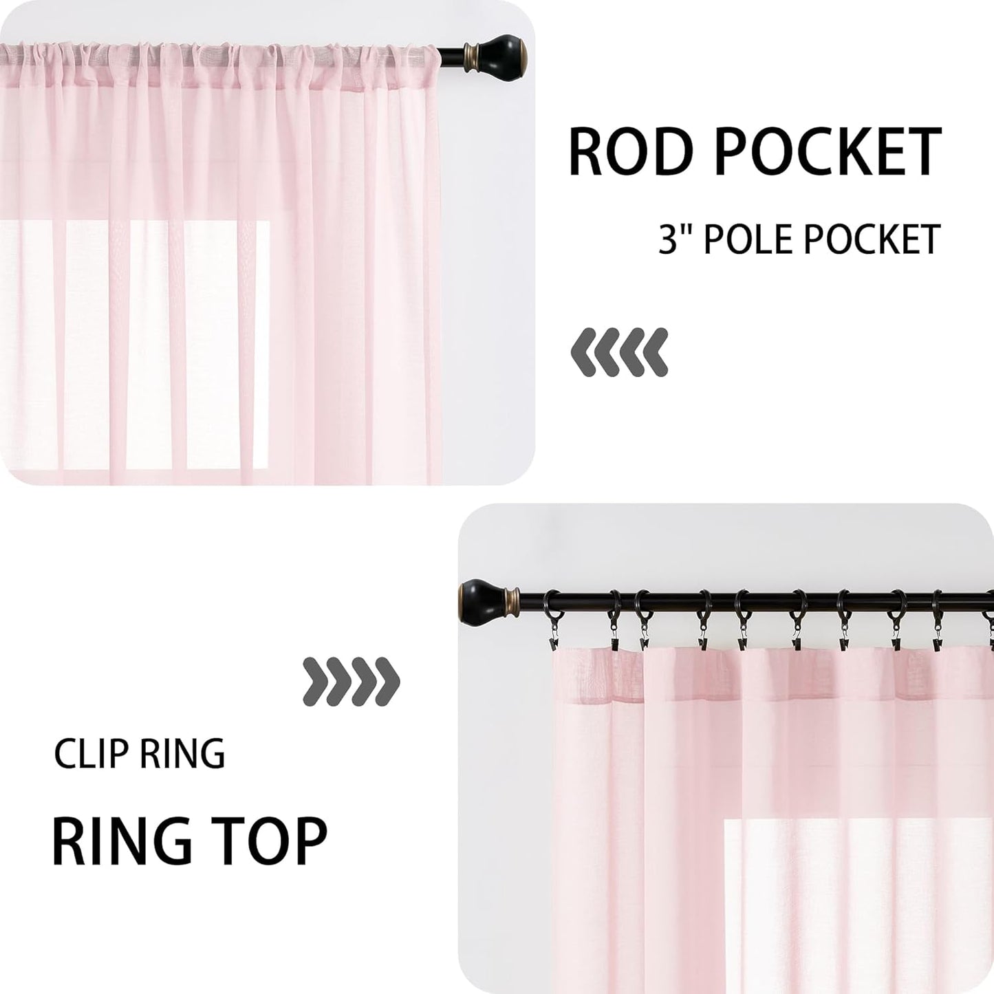 Tollpiz Short Sheer Door Curtain Closet Linen Textured Curtain Sheers Doorway Light Filtering Voile Patio Glass Door Rod Pocket Curtains French Door, 54 x 54 inches Long, Pink, Set of 1 Panel