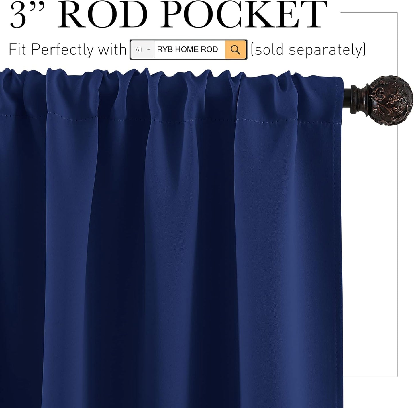 RYB HOME Bathroom Window Curtains - Super Soft Blackout Privacy Curtains for Baby Nursery Bedroom Basement Garege Workshop Kitchen Dining Living Room, W 29 x L 30, Marine Blue, 2 Pcs