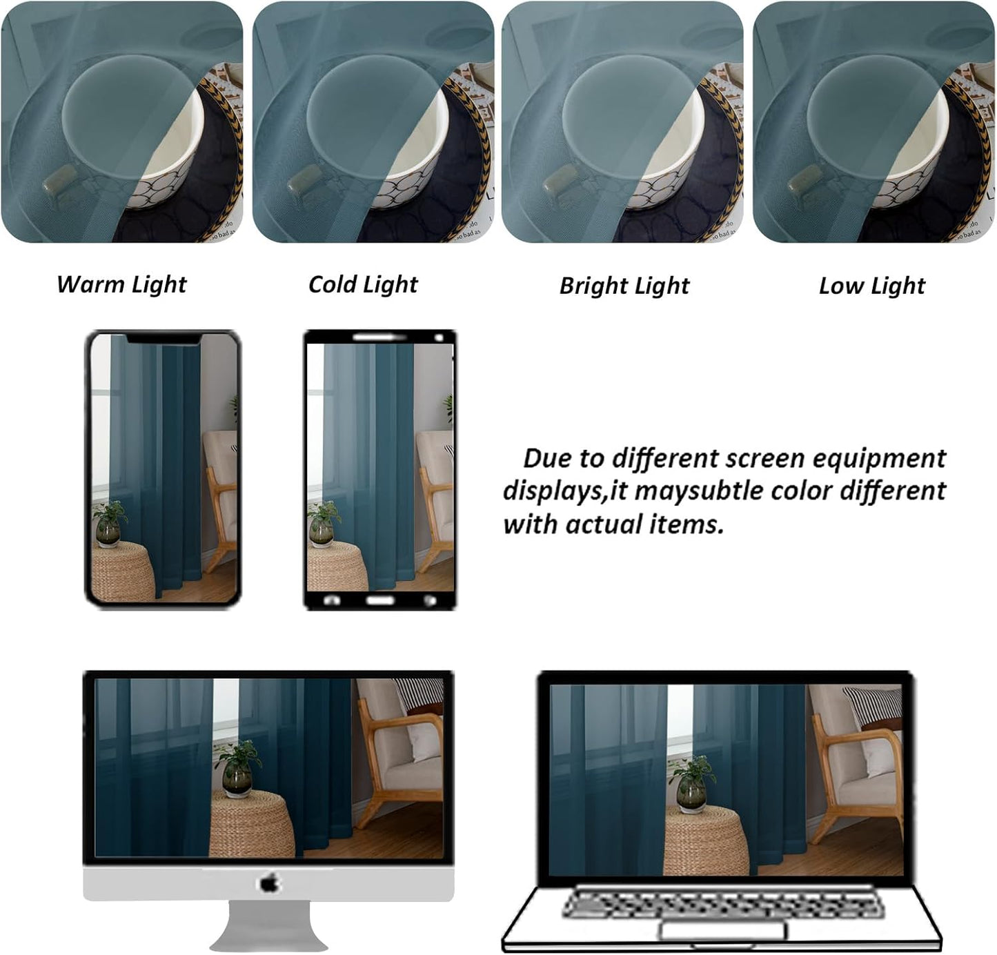 Chyhomenyc Sheer Stone Blue Tier Curtains 24 Inch Length, Small Window Curtains Treatment for Bathroom Living Room Basement, Short Rod Pocket Cafe Curtain, 42W x 24L Inches, 2 Panels