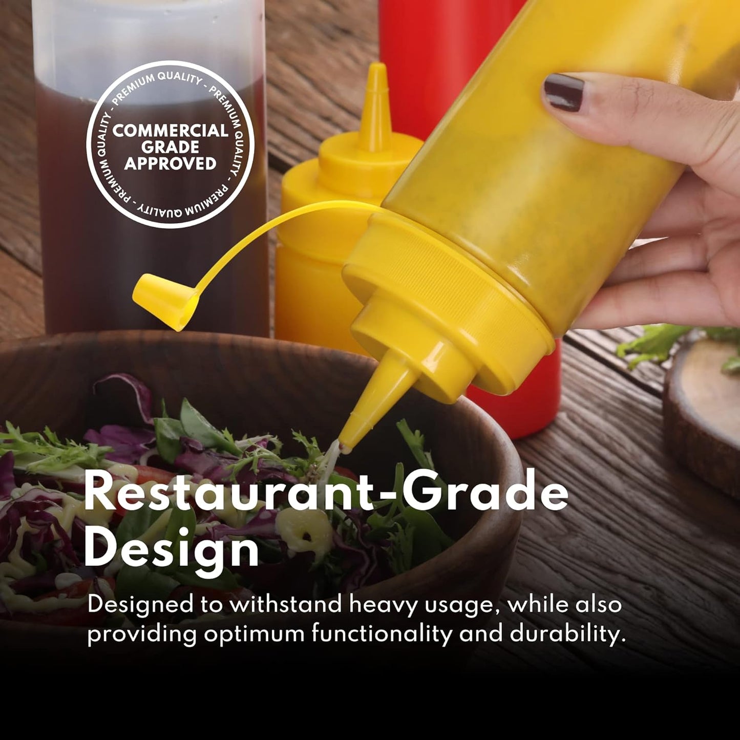 New Star Foodservice 26283 Squeeze Bottles, Plastic, 8 oz, Red, Pack of 6