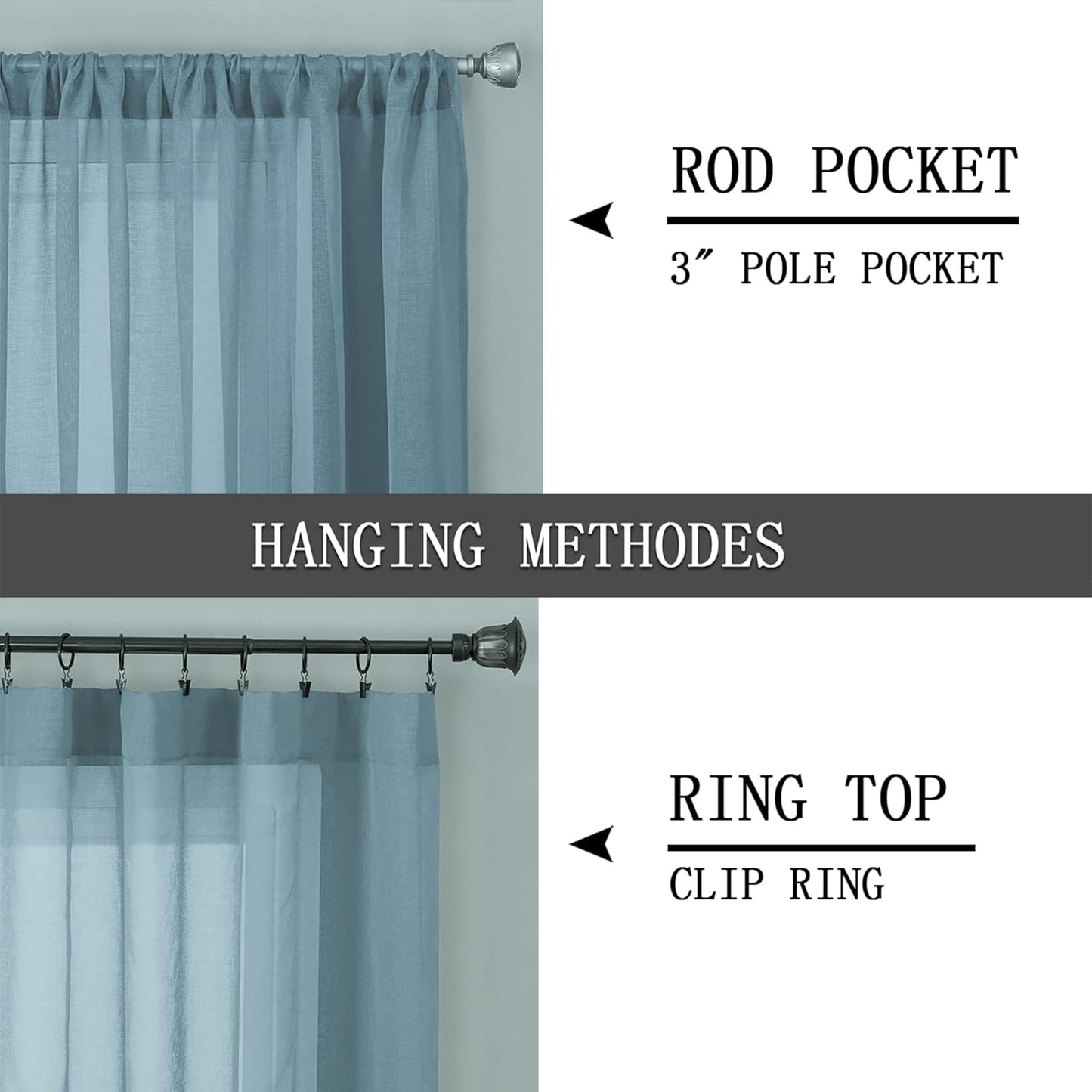 Tollpiz Sheer Curtains Linen Textured Living Room Curtain Sheers Light Filtering Rod Pocket Voile Curtains for Bedroom, 42 x 63 inches Long, Dusty Blue, Set of 2 Panels