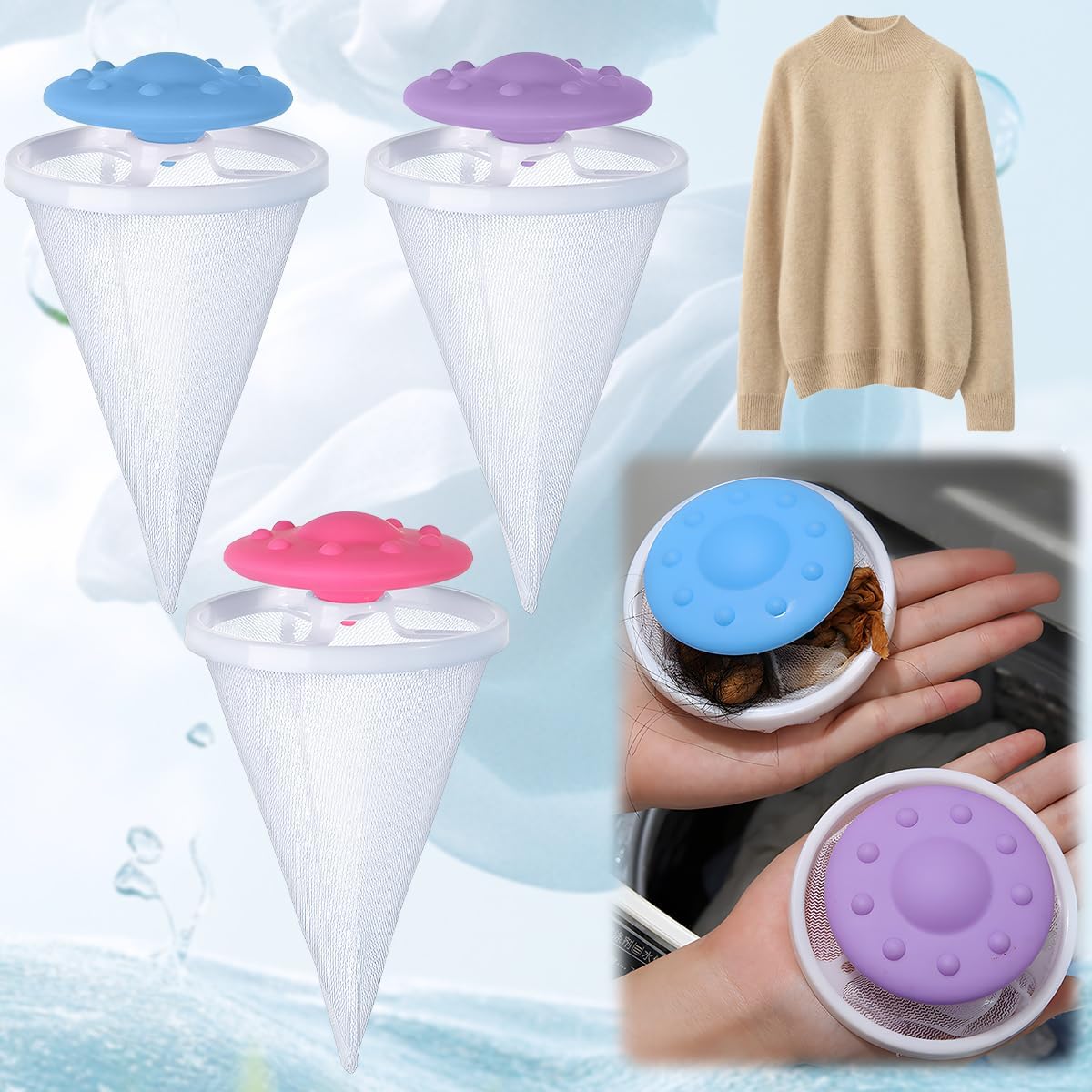 6pcs Pet Hair Remover for Laundry, Lint Catcher for Laundry, Washing Machine Floating Lint Mesh Bag, Reusable Household Hair Filter Washer Lint Trap Net Pouch, Dog Cat Pet Hair Catcher