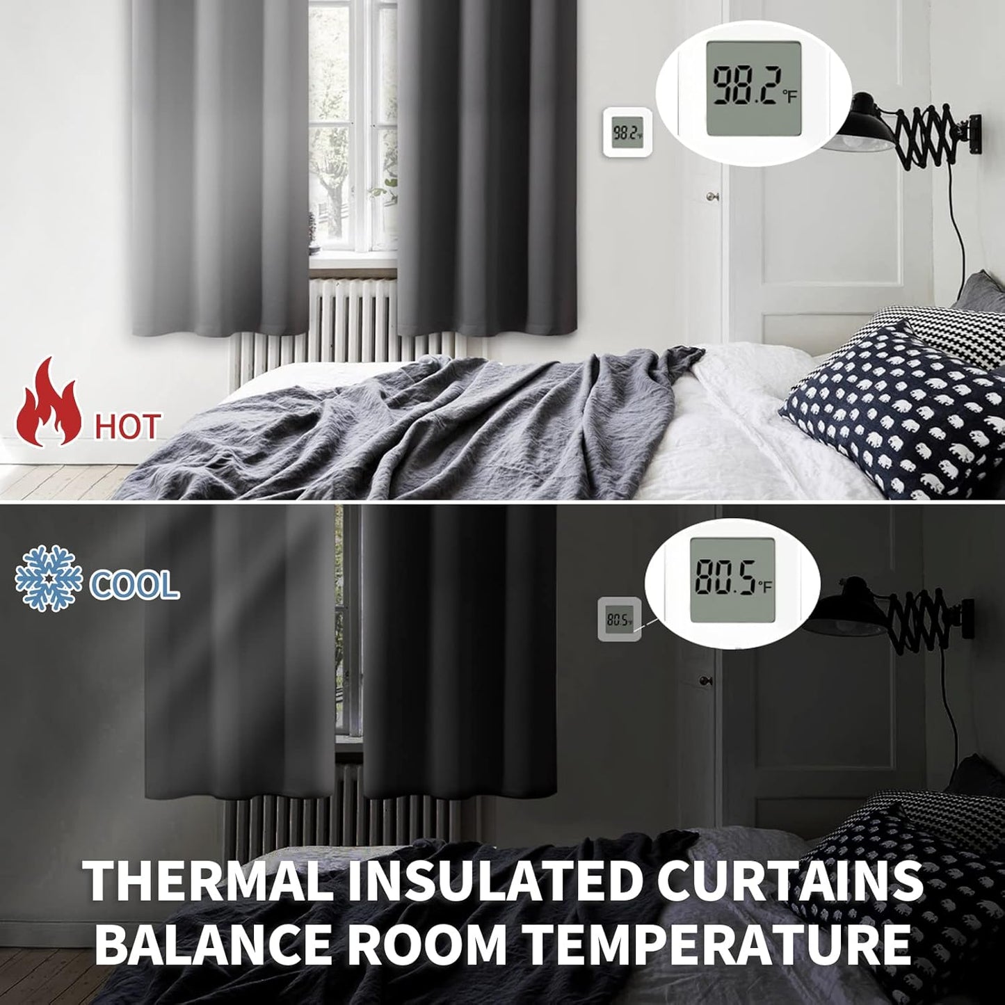BGment Short Blackout Curtains 36 Inches Length - Rod Pocket Thermal Insulated Room Darkening Window Drapes for Kitchen Bedroom Bathroom, Dark Grey, 2 Panels, 42 x 36 Inch
