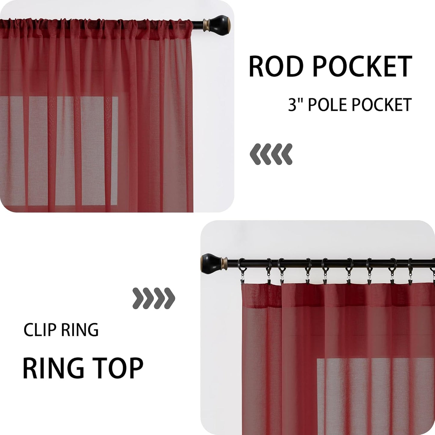 Tollpiz Small Sheer Door Curtain Closet Linen Textured Curtain Sheers Doorway Light Filtering Voile French Door Rod Pocket Curtains Patio Glass Door, 25 x 40 inches Long, Burgundy Red, Set of 1 Panel