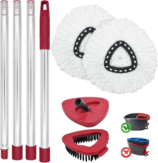 Mop Head Replacement, Base, Mop Handle for Ocedar EasyWring 1-Tank System, 2 Microfiber Mop Refills, Extendable Length 30-59" Mop Handle, Base and Scrubber for All Hard-surfaced Floor