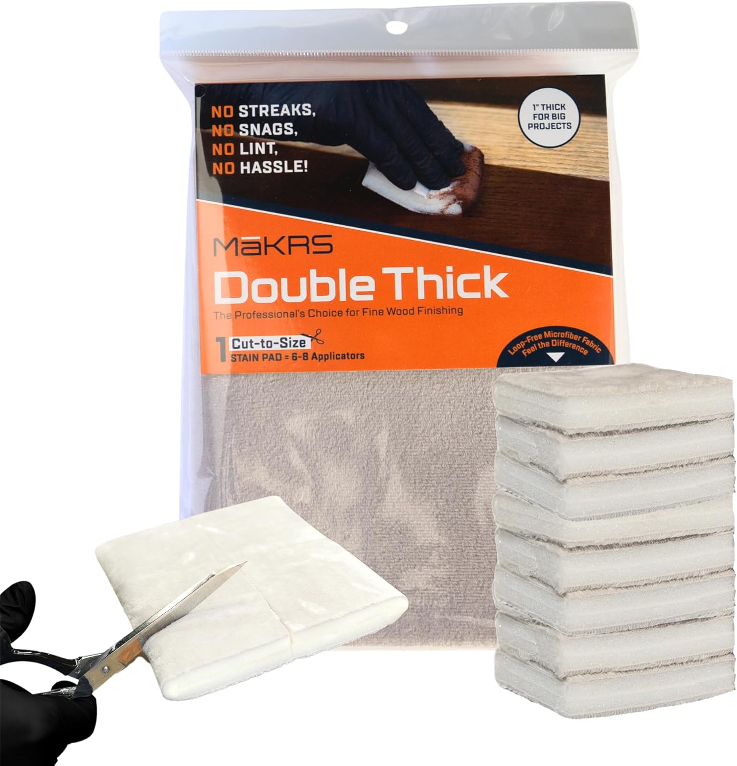 MāKRS Double Thick Stain Pad, Cut-to-Size Staining Pads, 1-Pack, Lint, Snag, Streak-Free Applicator, Micro Brush Material, Wood Stains and Oil Based Finishes, Easy to Use with Consistent Application