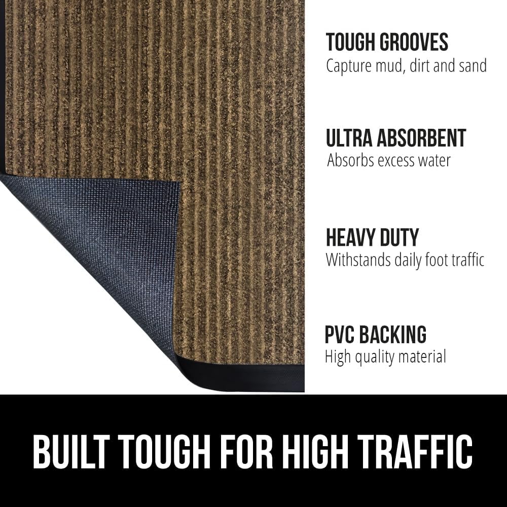 GORILLA GRIP Traffic Guard Door Mat, 2 Pack, Heavy Duty Waterproof Doormat, Commercial Office Space Welcome Mats, Stain and Fade Resistant, Low Profile, Strong Rubber Backing, 35x23, Brown