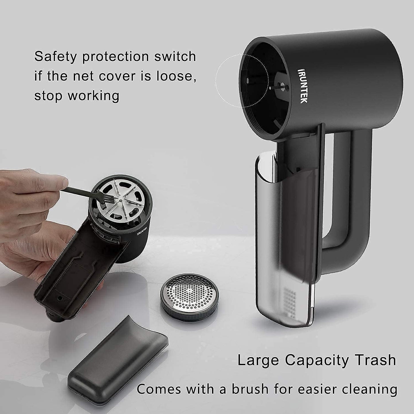 iRUNTEK Rechargeable Fabric Shaver & Lint Remover｜3-Speed Lint Shaver with LED Display & Type-C Fast Charging Port｜Sweater Shaver with Large Lint Bin｜Removes Fuzz & Pills from Clothes Furniture, Black