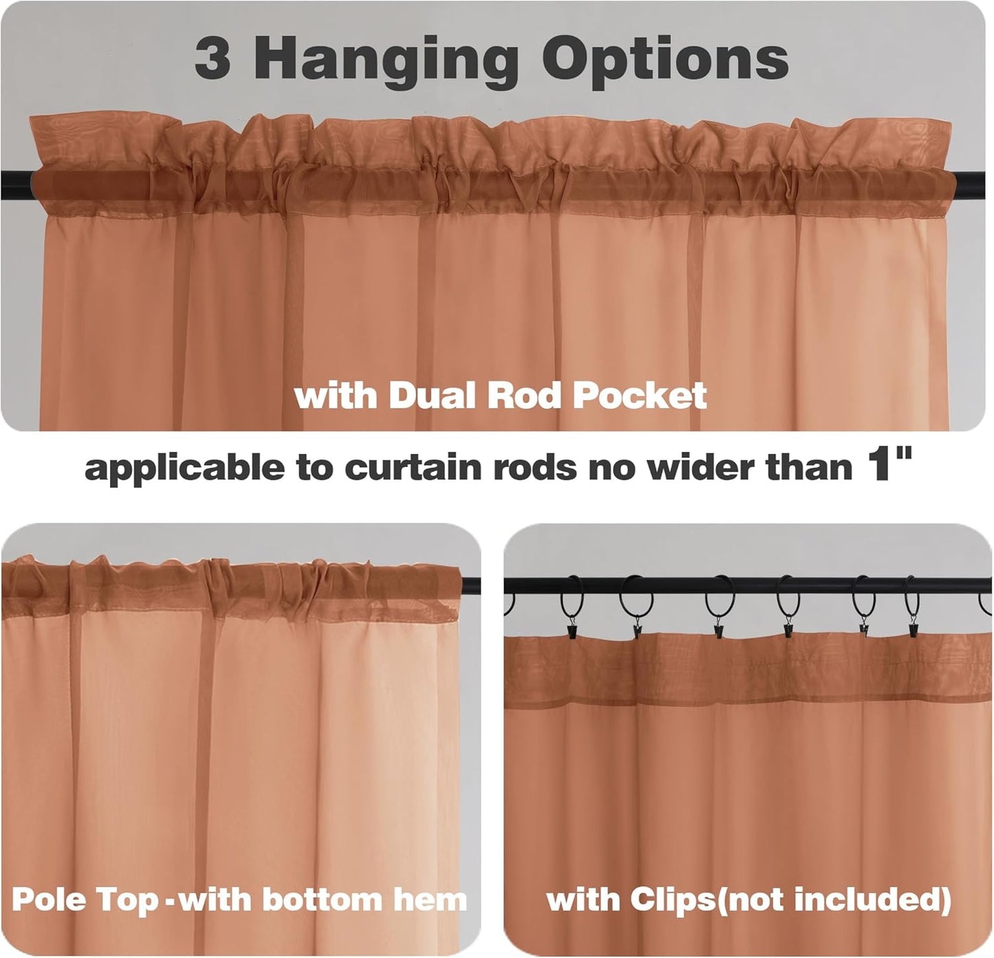 Chyhomenyc Sheer Orange Tier Curtains 24 Inch Length, Small Window Curtains Treatment for Bathroom Living Room Basement, Short Rod Pocket Cafe Curtain, 42W x 24L Inches, 2 Panels