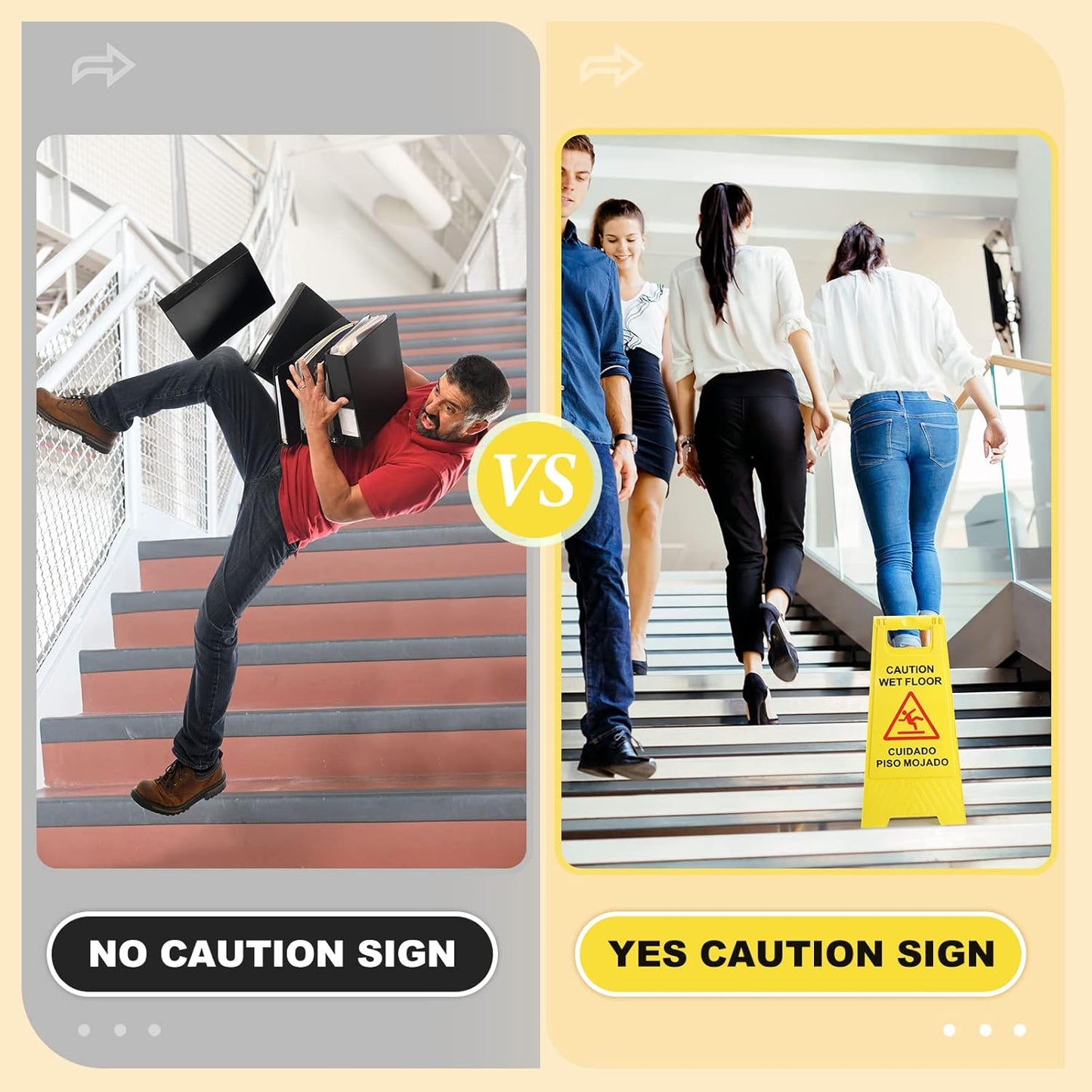 Macarrie 12 Pack Caution Wet Floor Sign Wet Floor Double Sided Cuidado Piso Mojado Foldable Bilingual Alert Sign for Commercial Use Indoors Outdoors, 11.5 x 23.62 Inches(Classic Style)