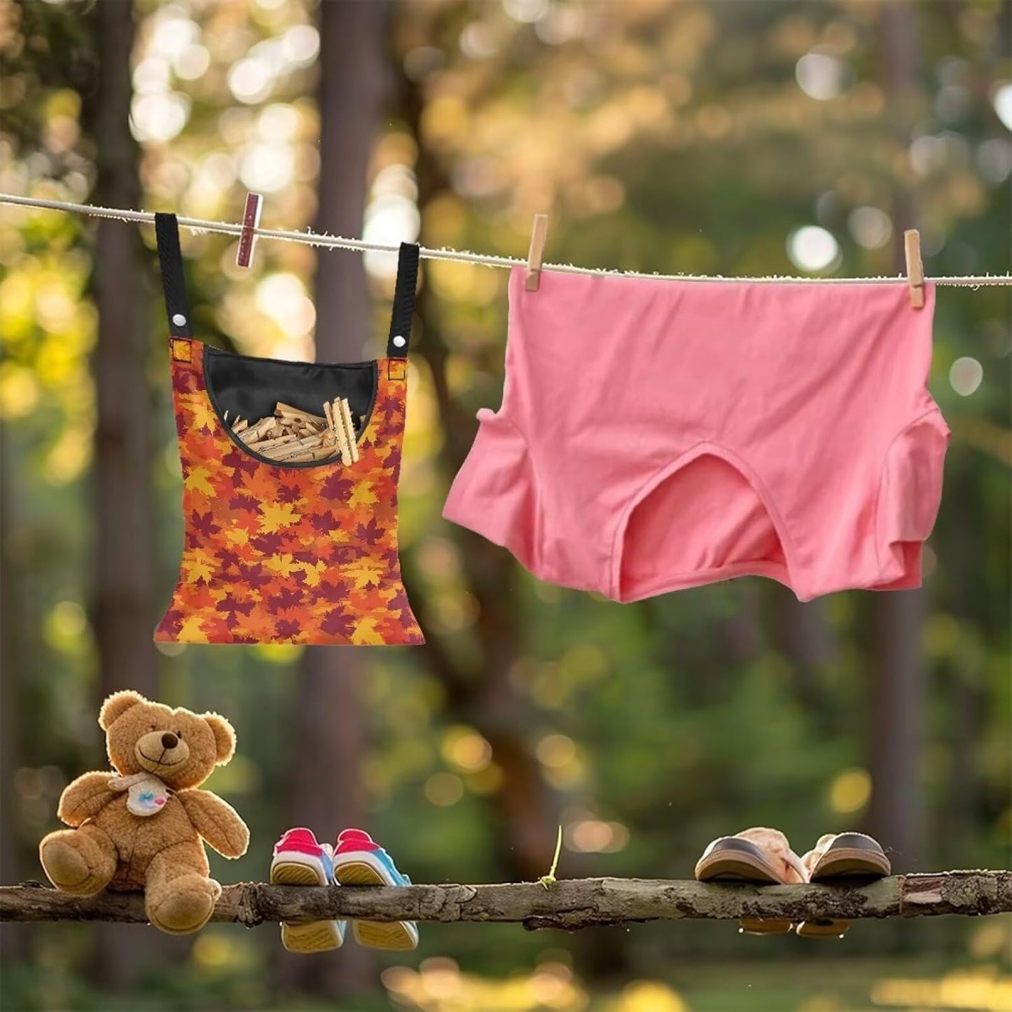 Maple Leaf Clothespin Storage Hanger Bags Beer Laundry Clothespin Bag, Clothespin Bag with a Large Opening, Hanging Storage Organizer with Hanging Rope for Indoor Outdoor
