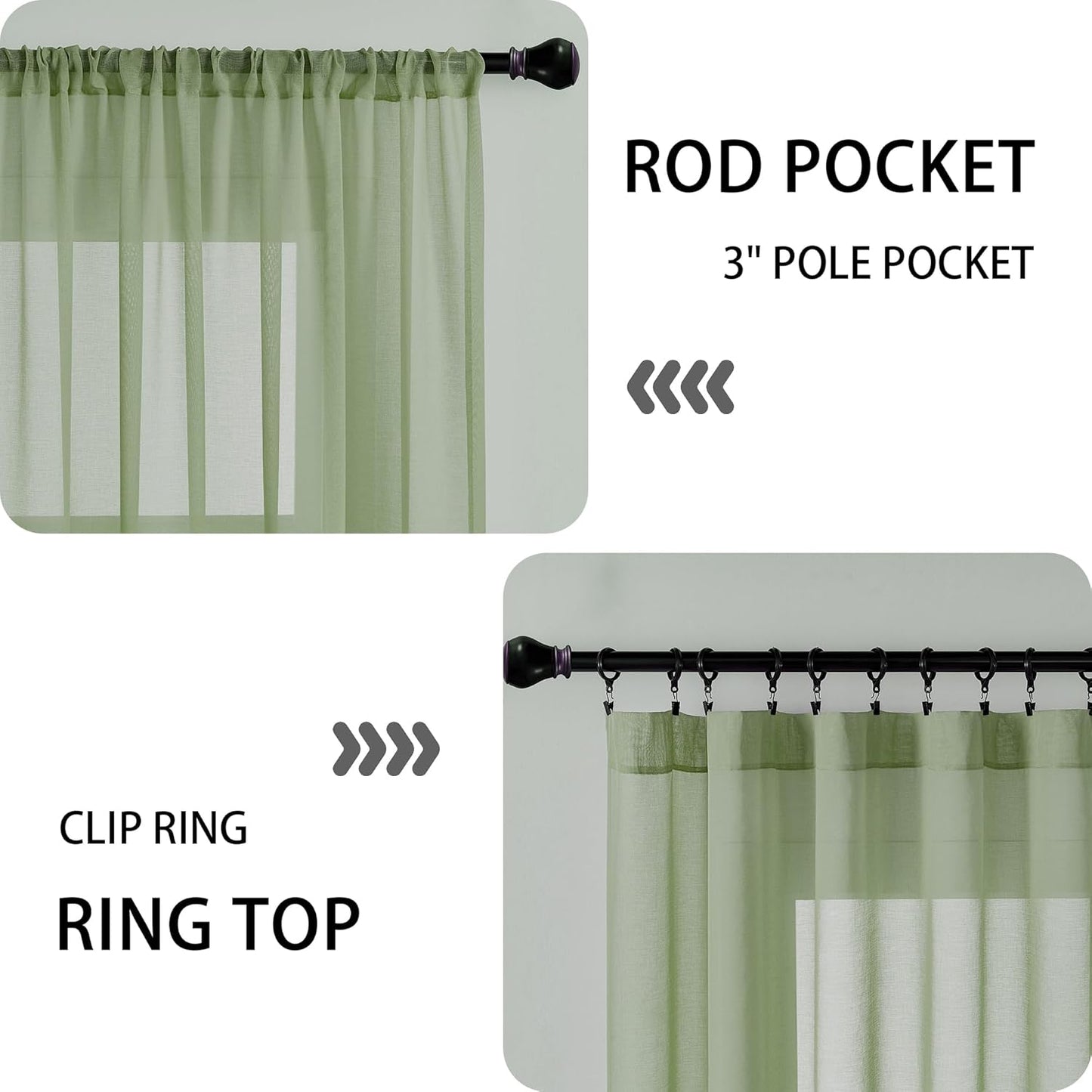 Tollpiz Sheer Door Curtains Closet Linen Textured Curtain Sheers Doorway Light Filtering Voile French Door Rod Pocket Curtains Patio Door, 54 x 63 inches Long, Sage Green, Set of 1 Panel