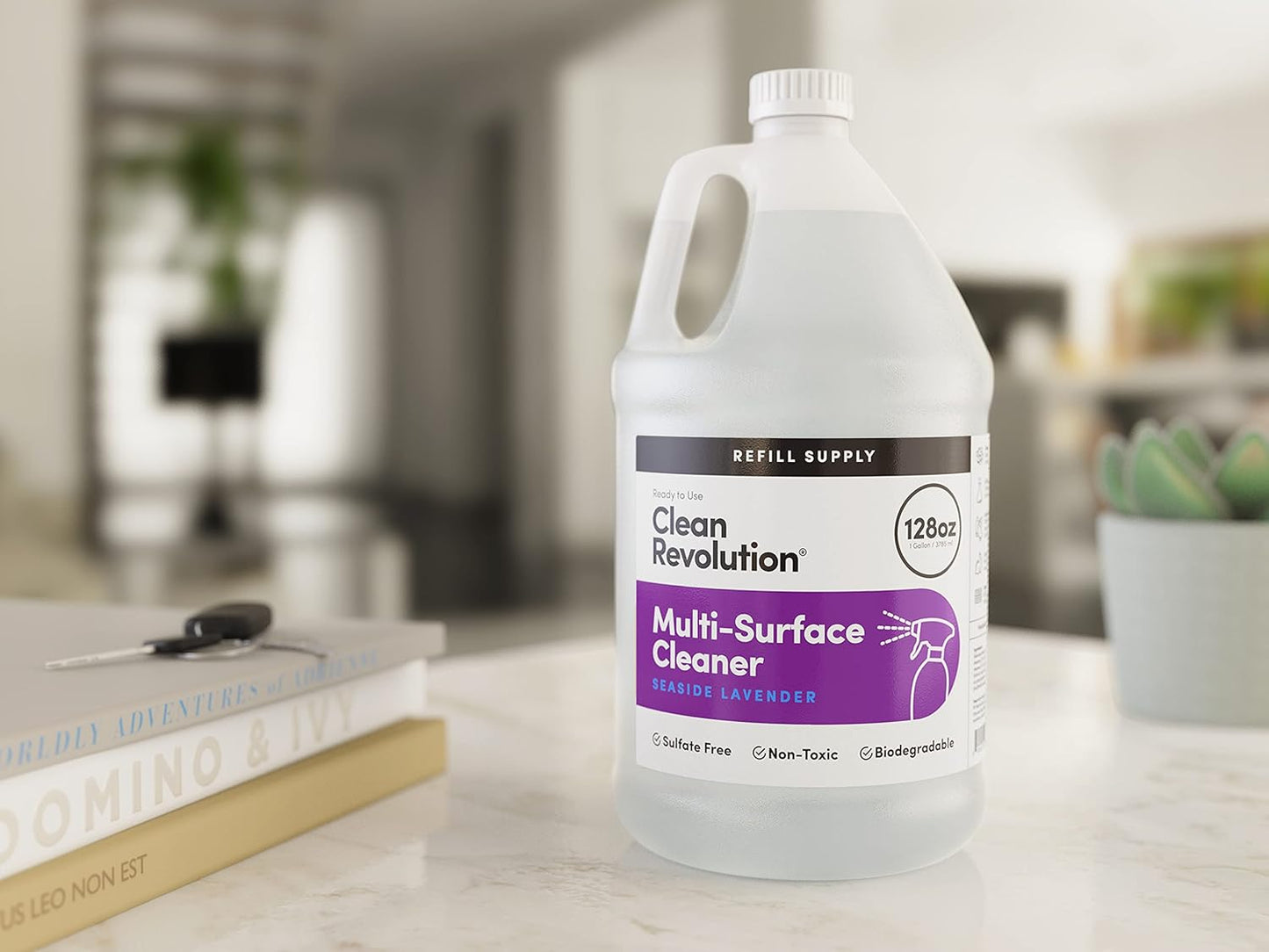Clean Revolution Multi Surface Cleaner Refill Supply, Non-Toxic, Eco-Friendly & Plant-Based, Ready to Use, Seaside Lavender, 128 Fl Oz (1 Gallon)