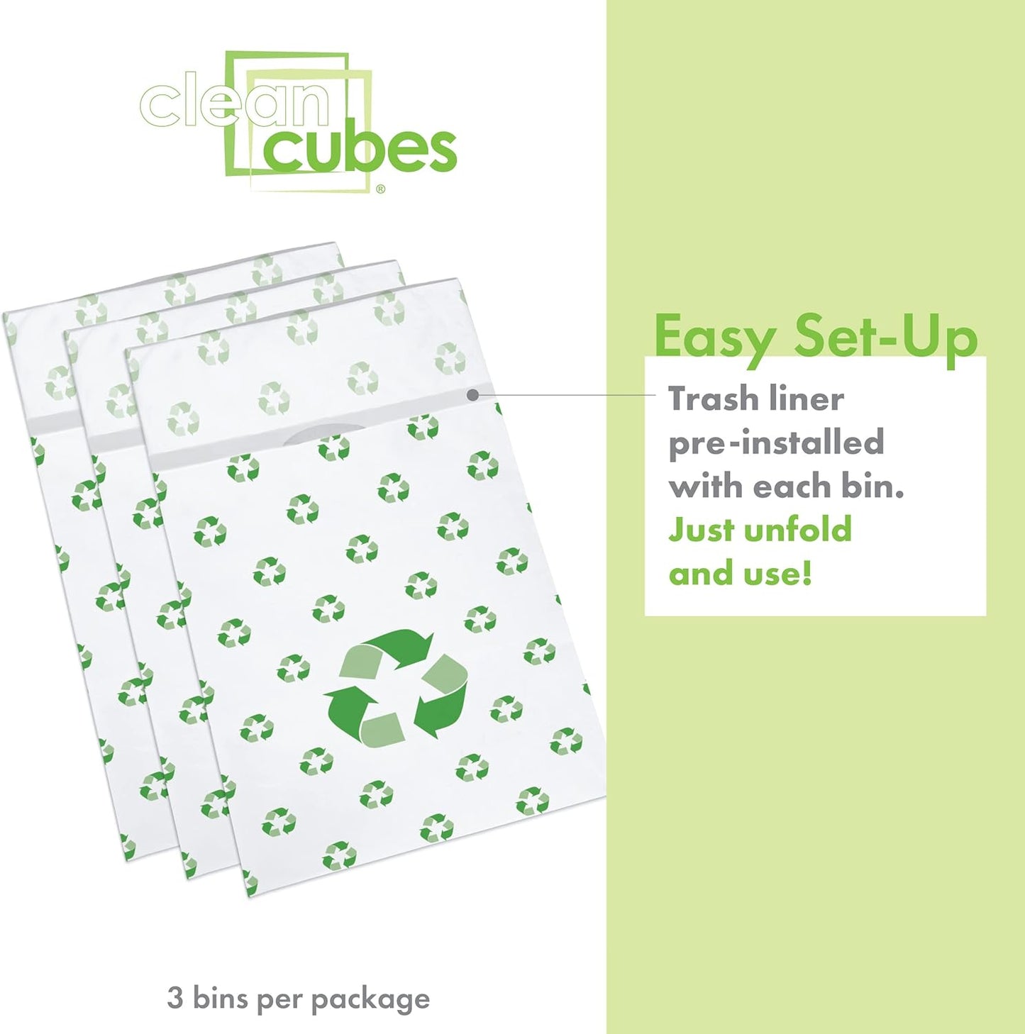 30 Gallon Disposable Pop-Up Trash Cans (3-Pack) with Fitted Bags – Foldable Garbage & Recycling Bins for Parties, Events & Kitchen (Recycle, 30" H x 14" W x 17" D)