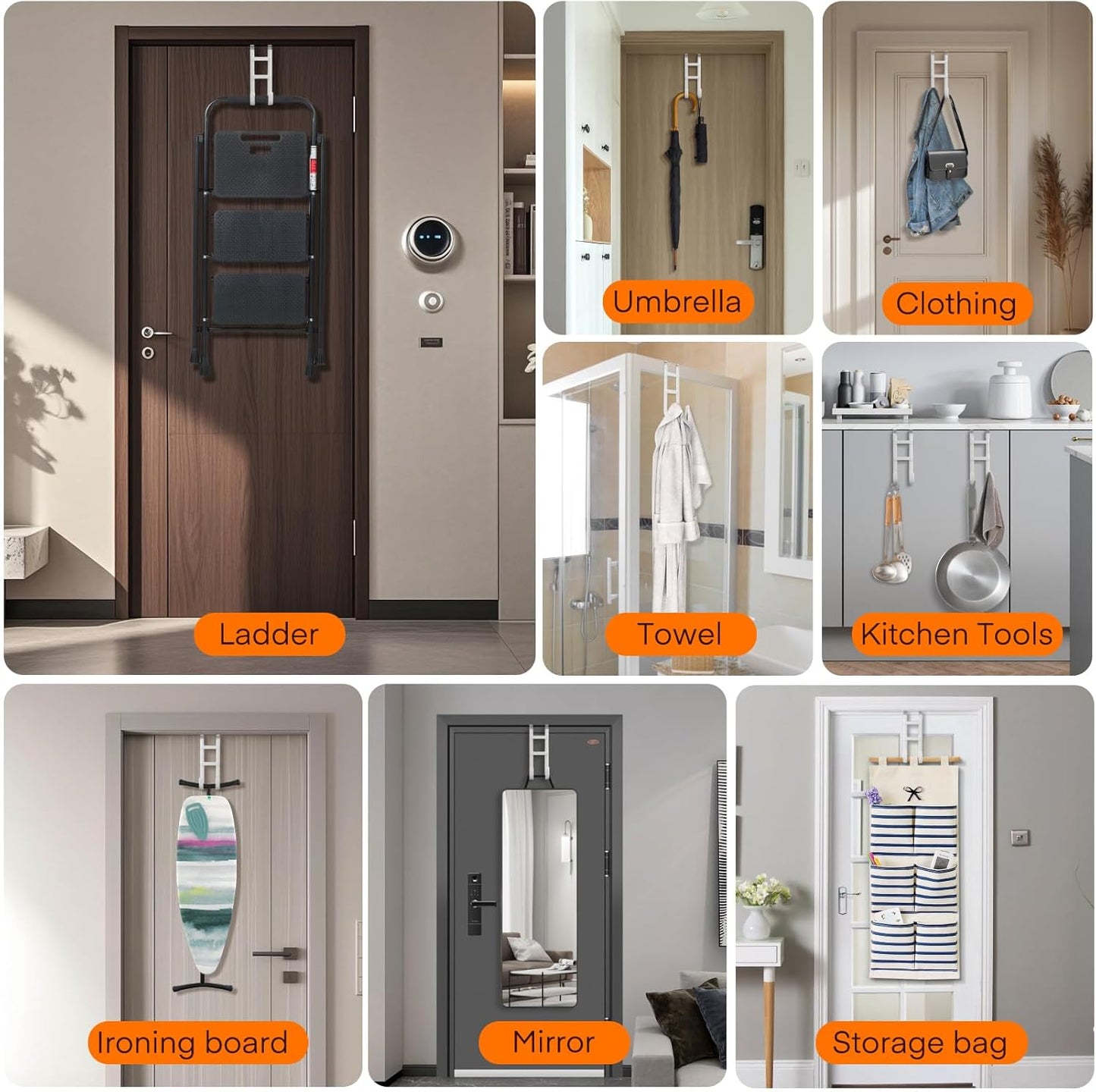FYY Over The Door Hooks - 4 Pack Heavy Duty Dual-Hook Organizer Hanger with Non-Slip Rubber for Towels, Clothes, Hats & Bags Use in Bathroom, Bedroom, Kitchen - Fits Interior Doors Up to 1.6" White
