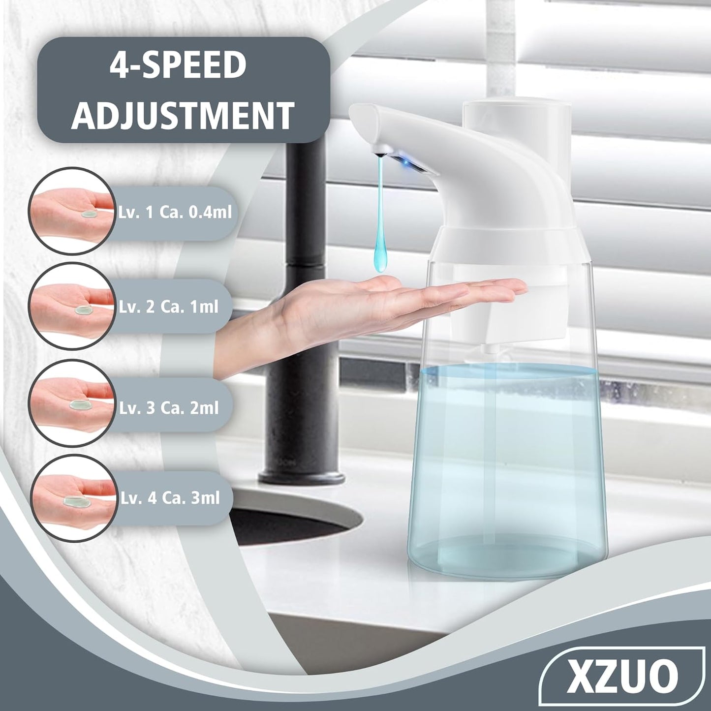 Automatic Soap Dispenser Touchless, 23.7 oz/ 700 ml, Low Battery Liquid Soap Bottle with Motion Sensor for Bathroom & Kitchen (White-Battery)