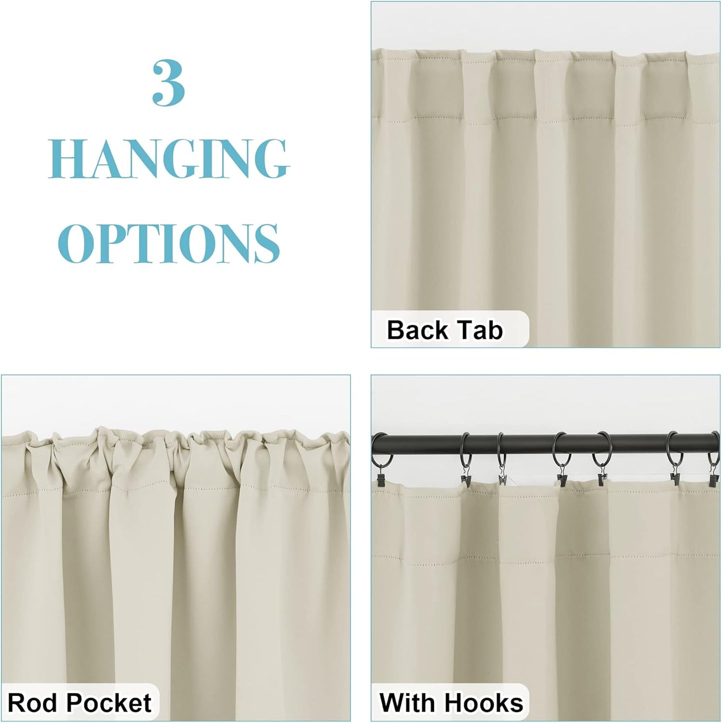 RYB HOME Blackout Curtains & Drapes - Light Block Thermal Insulated Privacy Window Covering for Bedroom Living Room Office, W 42 x L 54 inch, Beige, 2 Panels