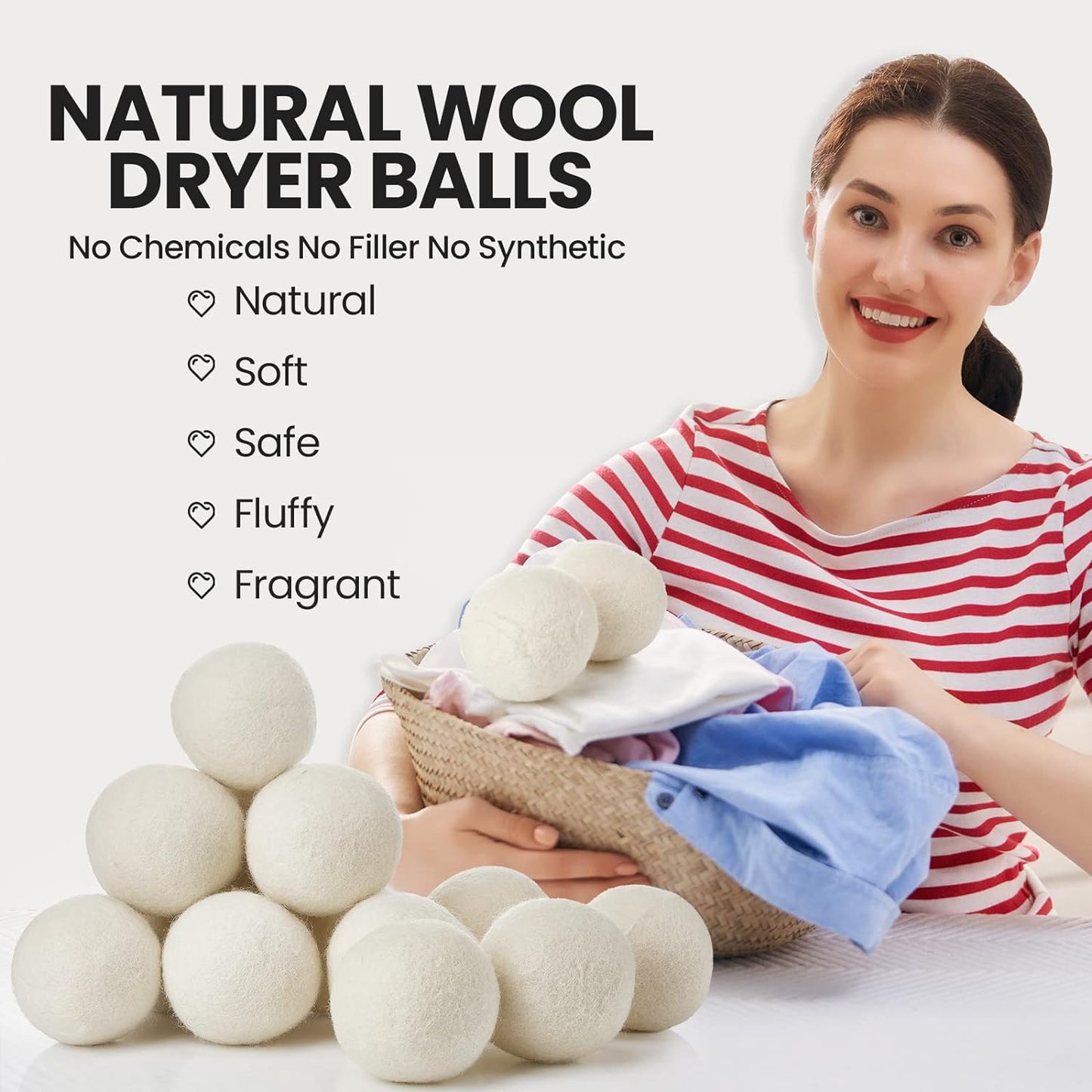 Roowest 46 Pcs Wool Dryer Balls Set Reusable Laundry Wool Balls with Muslin Bags Fabric Softener Anti Wrinkle Anti Static Saving Energy and Time
