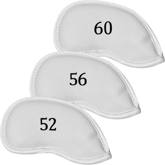 Premium Magnetic Leather Iron and Wedge Golf Club Head Covers | Set of 10 | Fits Most Clubs | Embroidered Club Label on Both Sides of Club Head Cover