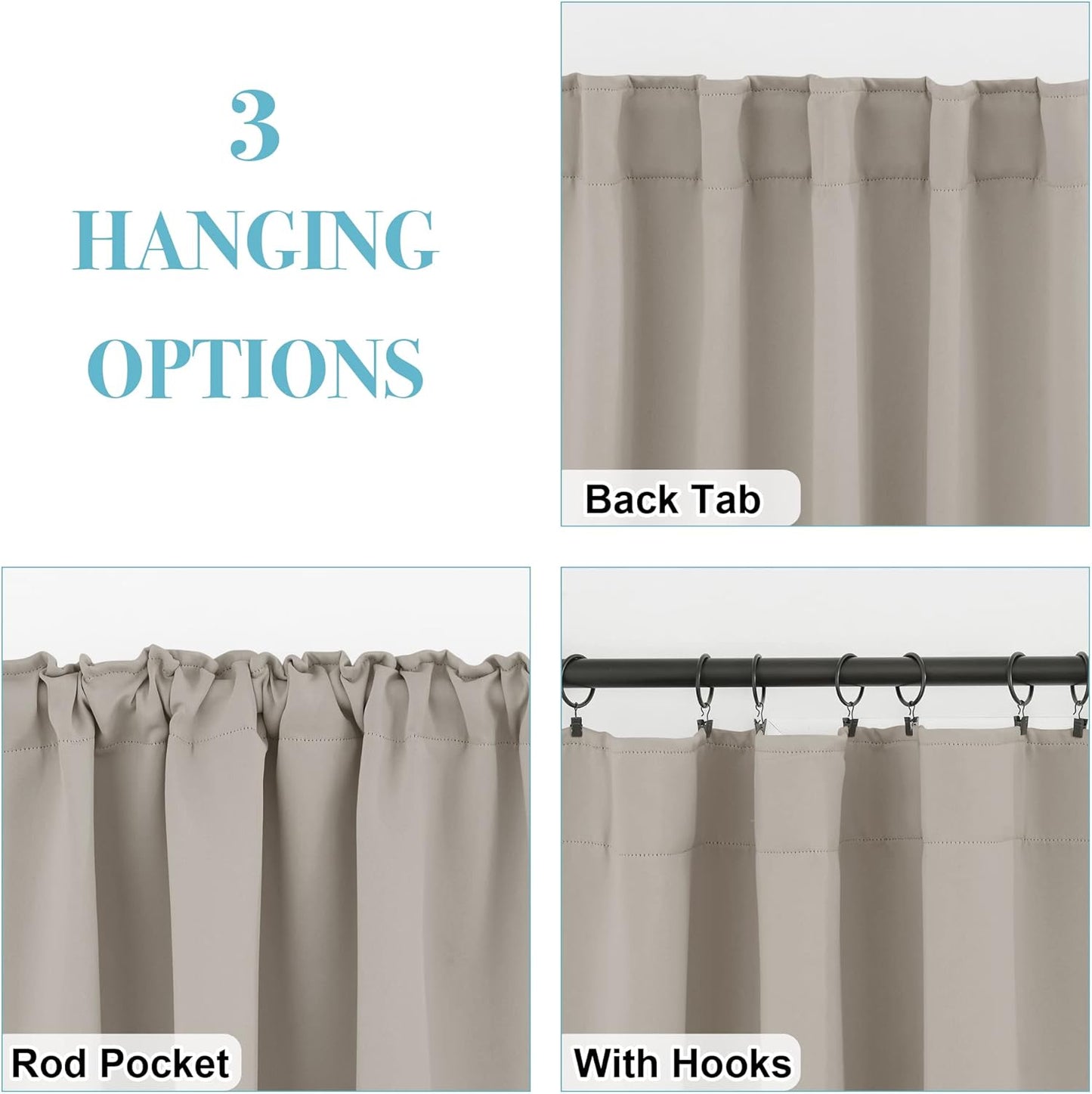 RYB HOME Blackout Curtains for Bathroom - Thermal Insulated Light Block Small Window Curtains, Back Tab Top Drapes for Kitchen Kids Bedroom Home Office, Wide 42 x Long 45 inches, Sand, 2 Panels