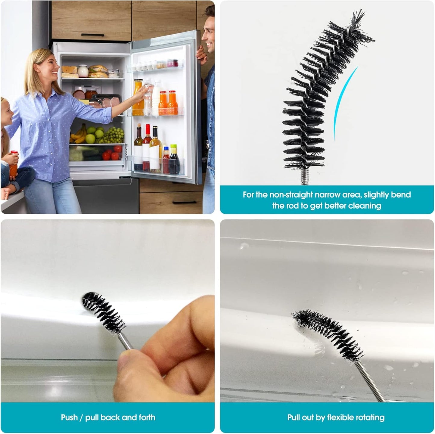 Extra-Thick Drain Brush with Stronger Spring - 67-Inch Flexible Pipe Cleaning Tool - Dual Bristle Heads - Ideal for Curved Pipes and Slim Holes – Black