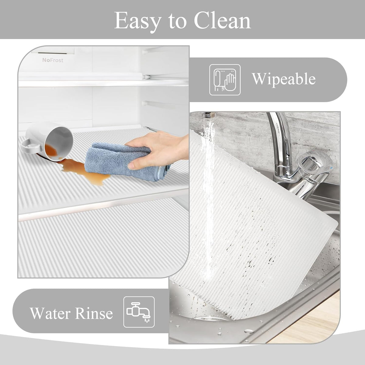 Non-Slip Silicone Refrigerator Liners for Shelves, Reusable Washable Fridge Shelf Drawer Liners, Cuttable Waterproof Oilproof Fridge Liner for Glass Shelve Kitchen Cabinet Drawer Mats (Clear, 4 Pack)