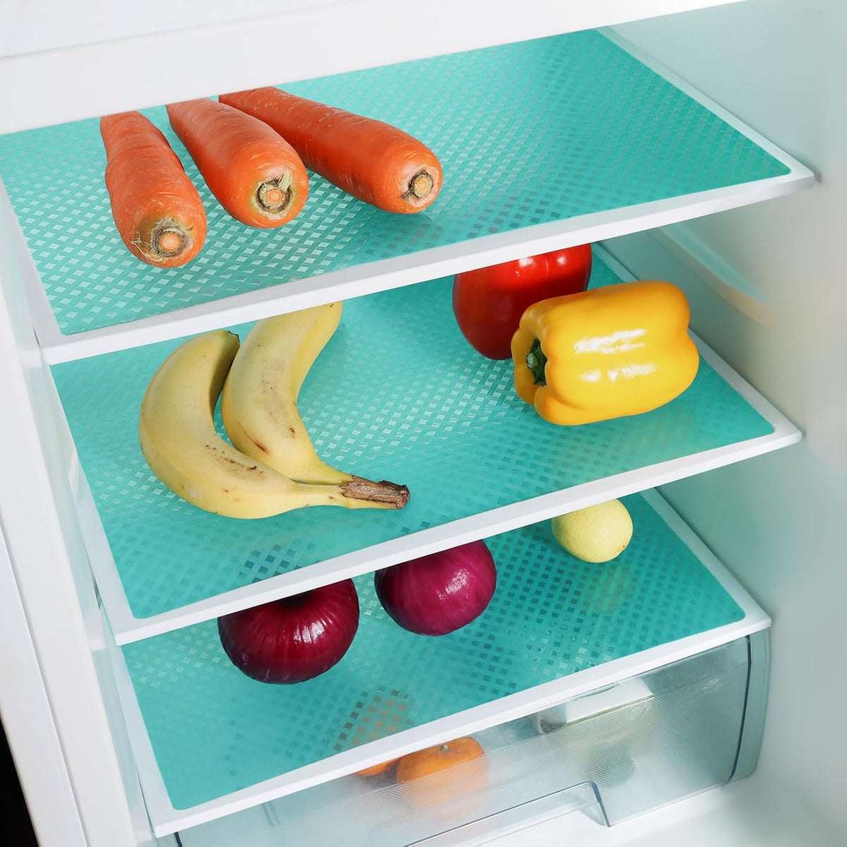 Blue Shelf Liners for Kitchen Cabinets Refrigerator Liners Waterproof & Oil-Proof Kitchen Cupboard Liner Drawer Mats EVA Material Non Adhesive Fridge Liner for Shelves 23.6 x 393.7 Inches