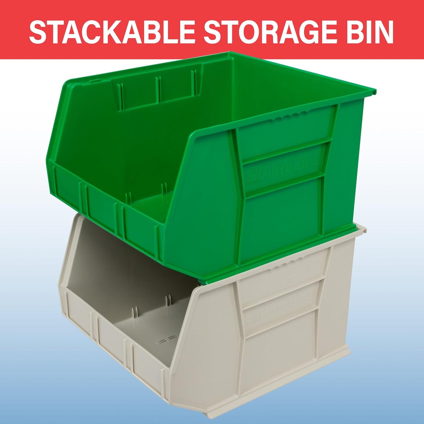 Akro-Mils 30270 AkroBins Plastic Storage Bins, Space-Saving Stackable Bins for Garage, Pantry, Craft Organization, 18" x 16" x 11", Red, 3-Pack