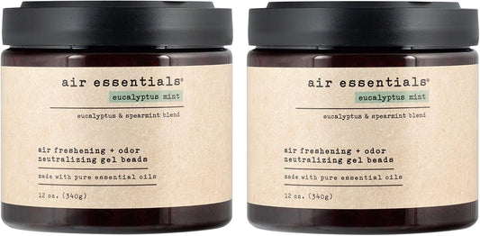 Air Essentials Air Freshener & Odor Neutralizer Gel Beads - 12 oz, Pack of 2 - Odor Eliminator - Made with Pure Essential Oils - Eucalyptus Mint Scent