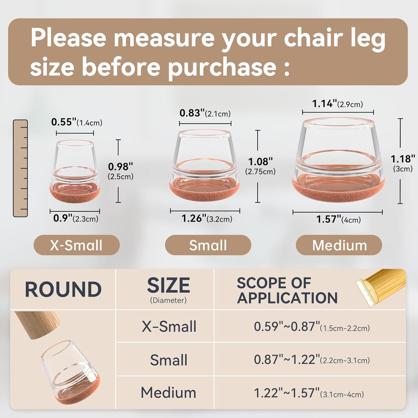 24PCS Extra Small Chair Leg Floor Protectors for Hardwood Floors, Furniture Sliders for Chair Legs, 360°Felt Pad Bottom Wrapped Thickening Furniture Pads Cap Covers to Scratch and Reduce Noise