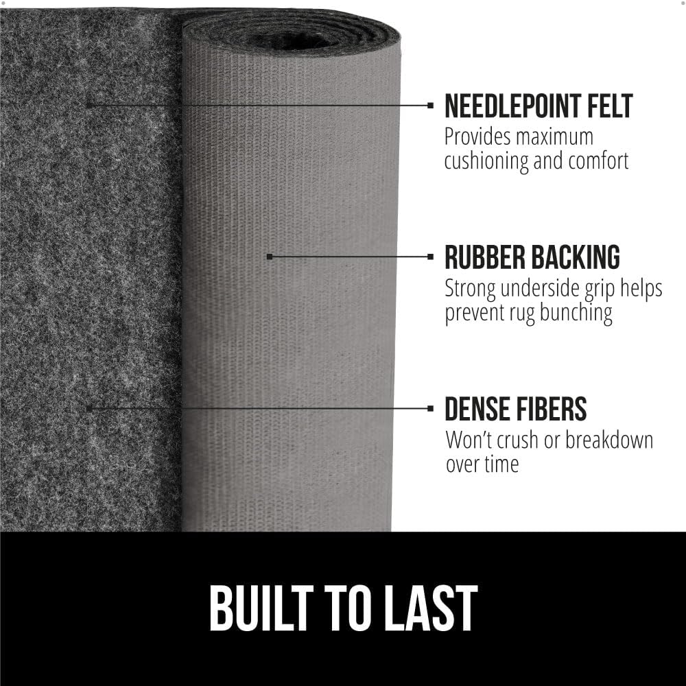 GORILLA GRIP Felt and Natural Rubber Stay in Place Slip Resistant Rug Pad, 1/4in Thick, 9x12 FT Protective Padding Under Area Rugs, Cushioned Gripper Pads, Carpet Runners, Hardwood Floors Protection