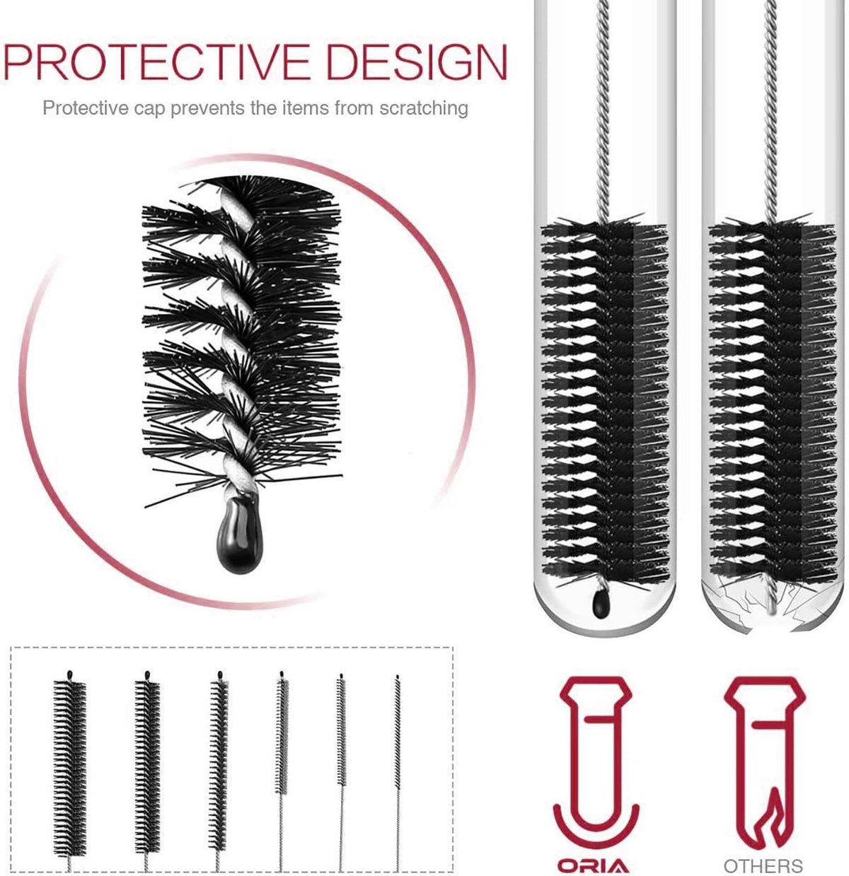 Long Straw Brush, Nylon Pipe Tube Cleaner 8.2-ihch 10 Different Diameters Set of 10