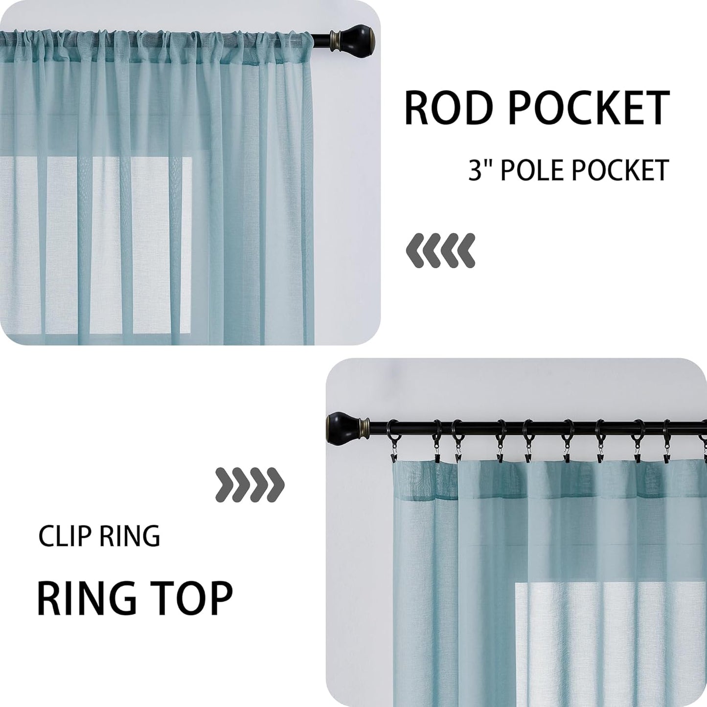 Tollpiz Sheer Door Curtain Closet Linen Textured Curtains Sheer Doorway Light Filtering Voile Patio Door Rod Pocket Curtain French Door, 54 x 72 inches Long, Dusty Blue, Set of 1 Panel