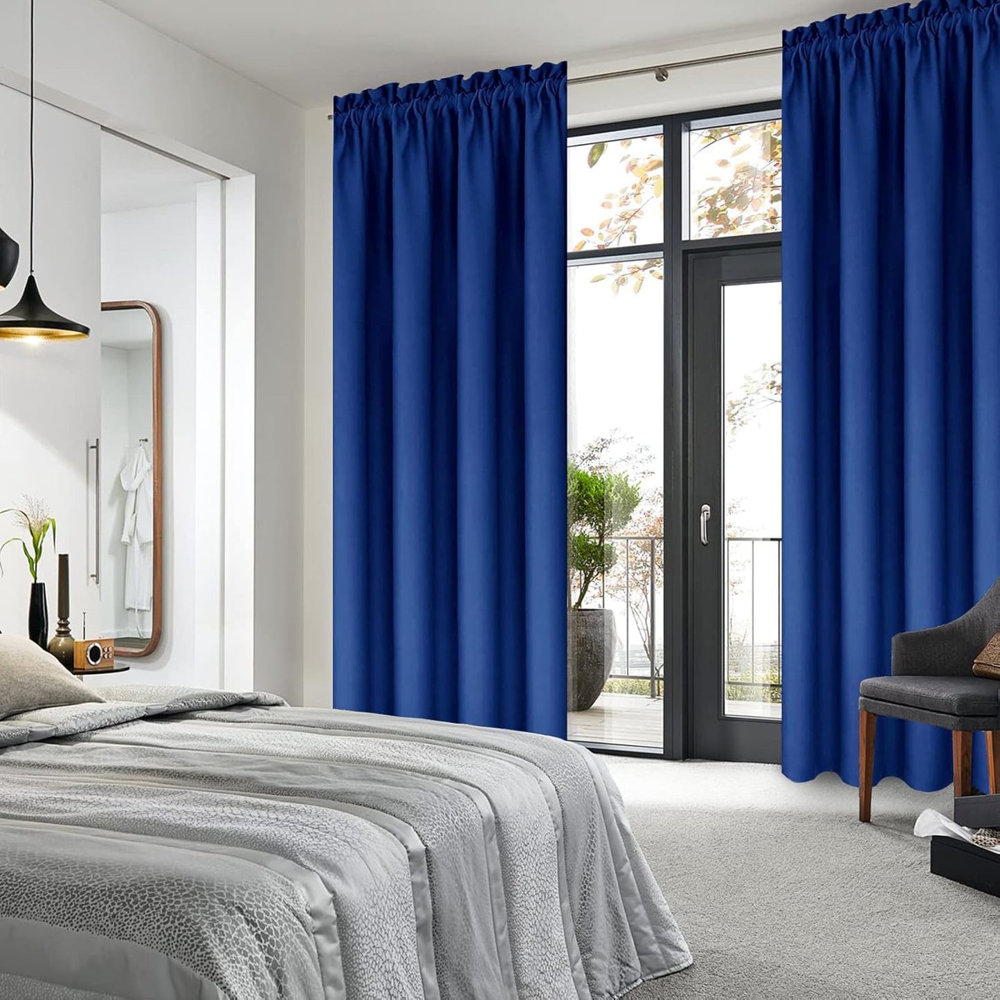 DWCN Blackout Curtains Room Darkening Thermal Insulated Bedroom Curtains Window Curtain Panels, 38 x 84 inches Long, Set of 2 Classic Blue Rod Pocket Drapes