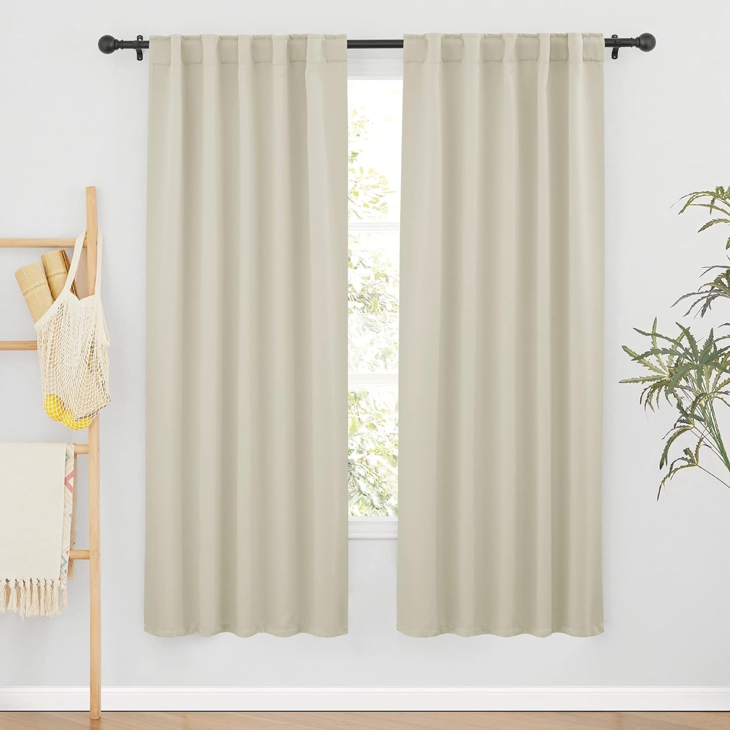 RYB HOME Blackout Curtains for Living Room, Back Tab & Rod Pocket Top Insulating Window Decor for Bedroom Dining Classroom Home Office, W 62 x L 72, Beige, 2 Panels