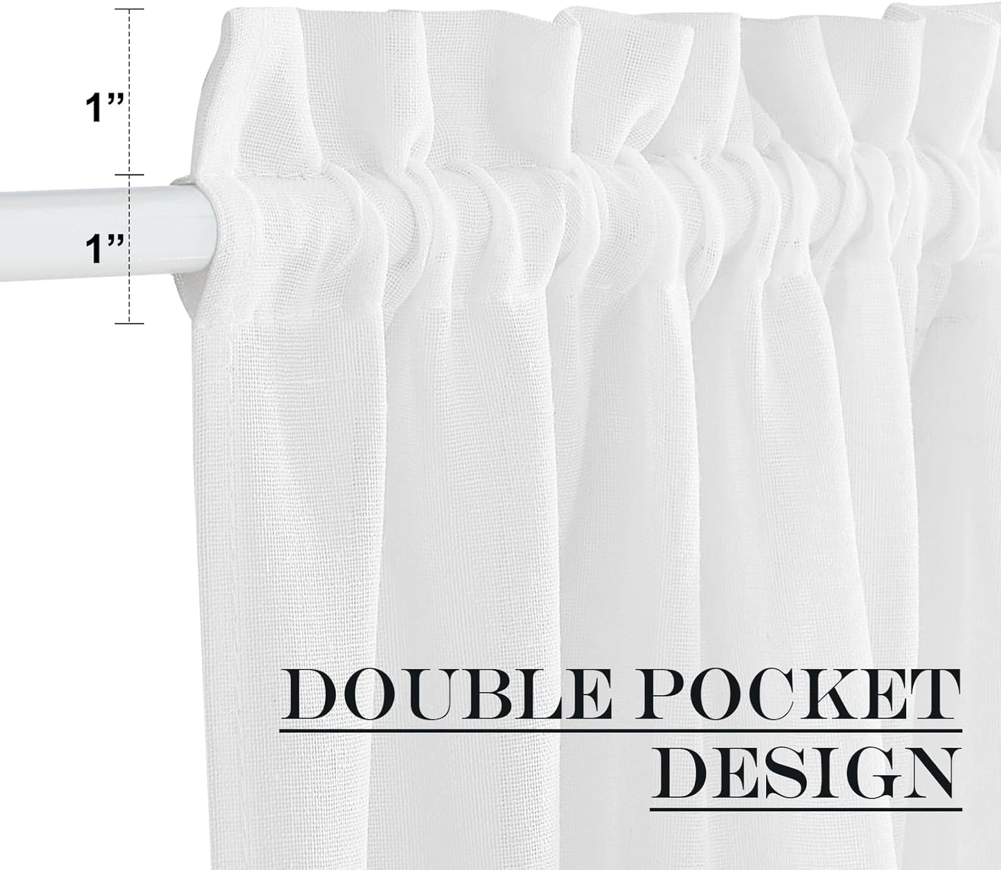 NICETOWN Door Curtains for Window, Light Filtering Privacy French Door Shade for Kitchen Bathroom, White Sheer Front Back Curtin Blinds, 36 x 72 inch, 1 PC