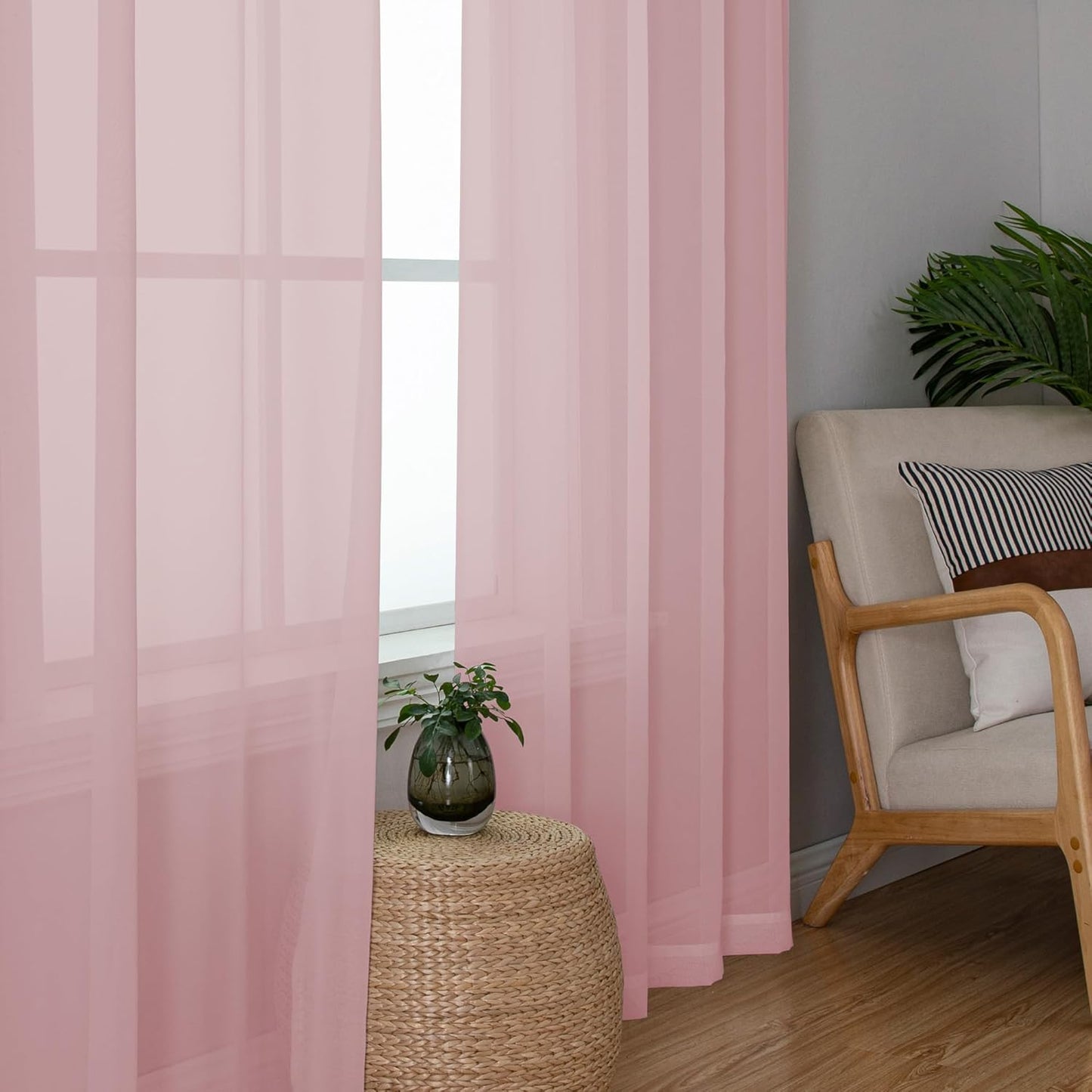 Chyhomenyc Sheer Curtains 72 Inch Length 2 Panels, Light Filtering Top Dual Rod Pocket Voile Window Curtain Drapes for French Door, Bedroom Living and Children Room, Each 42W x 72L, 2PCS, Blush Pink