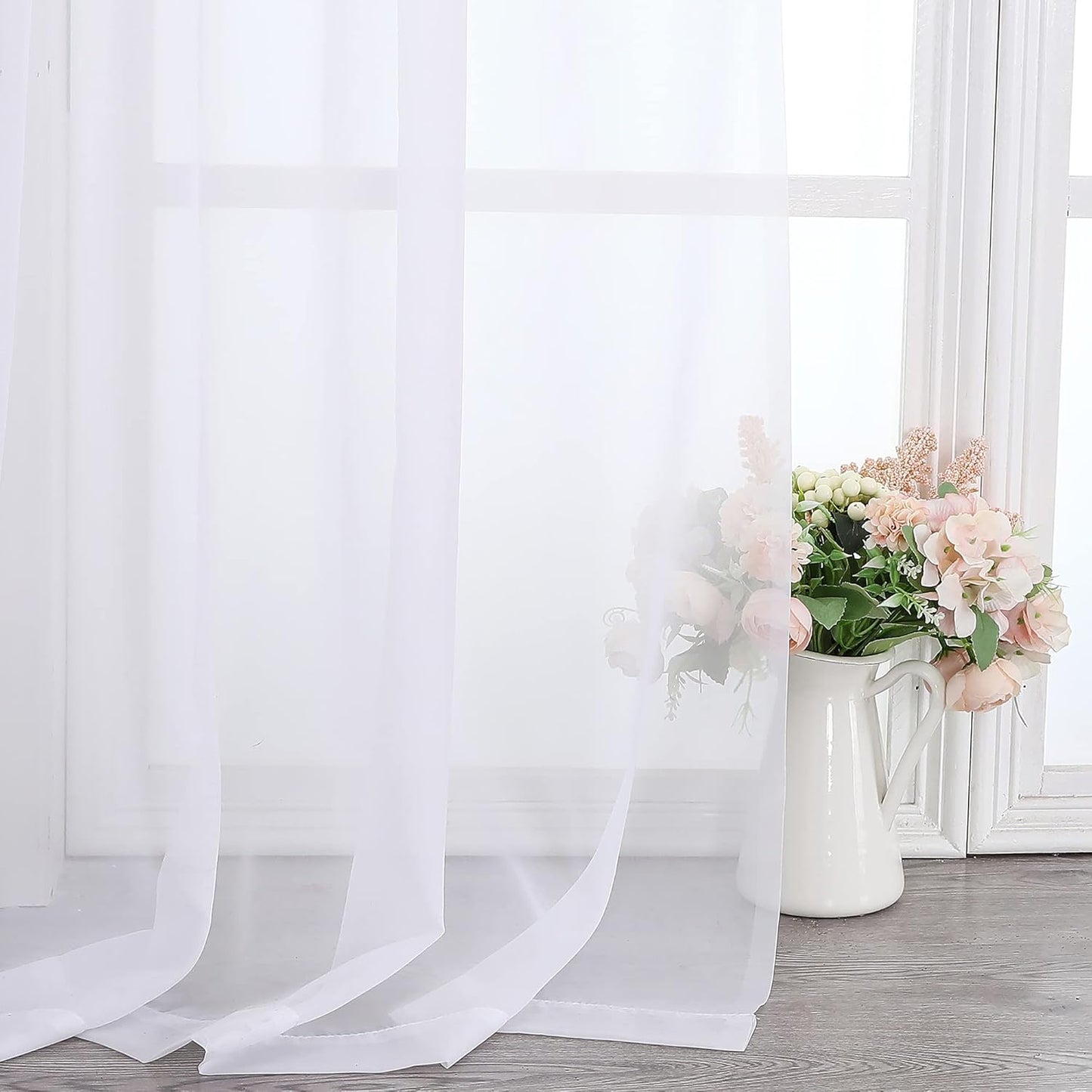 Chyhomenyc White Sheer Scarf Valances for Windows 216 Inch Extra Long, Window Scarf Drapes Rod Pocket Backdrop for Wedding Arch Draping/Party/Canopy Bed/Living Room, 2PC, 18 Feet Length