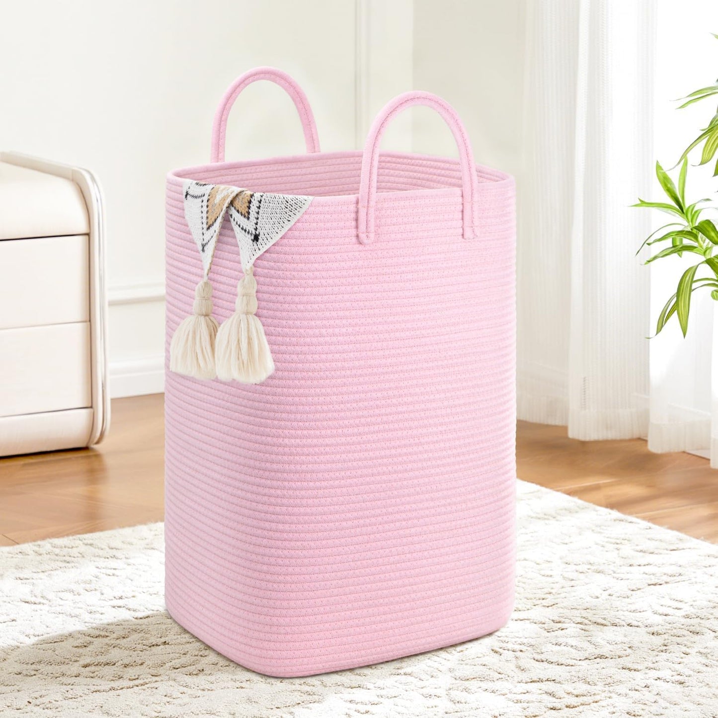 Laundry Basket,Woven Cotton Rope Laundry Hamper,80L Versatile Storage for Dirty Clothes,Baby Toys,and Blankets in Bathroom, Nursery,and Living Room
