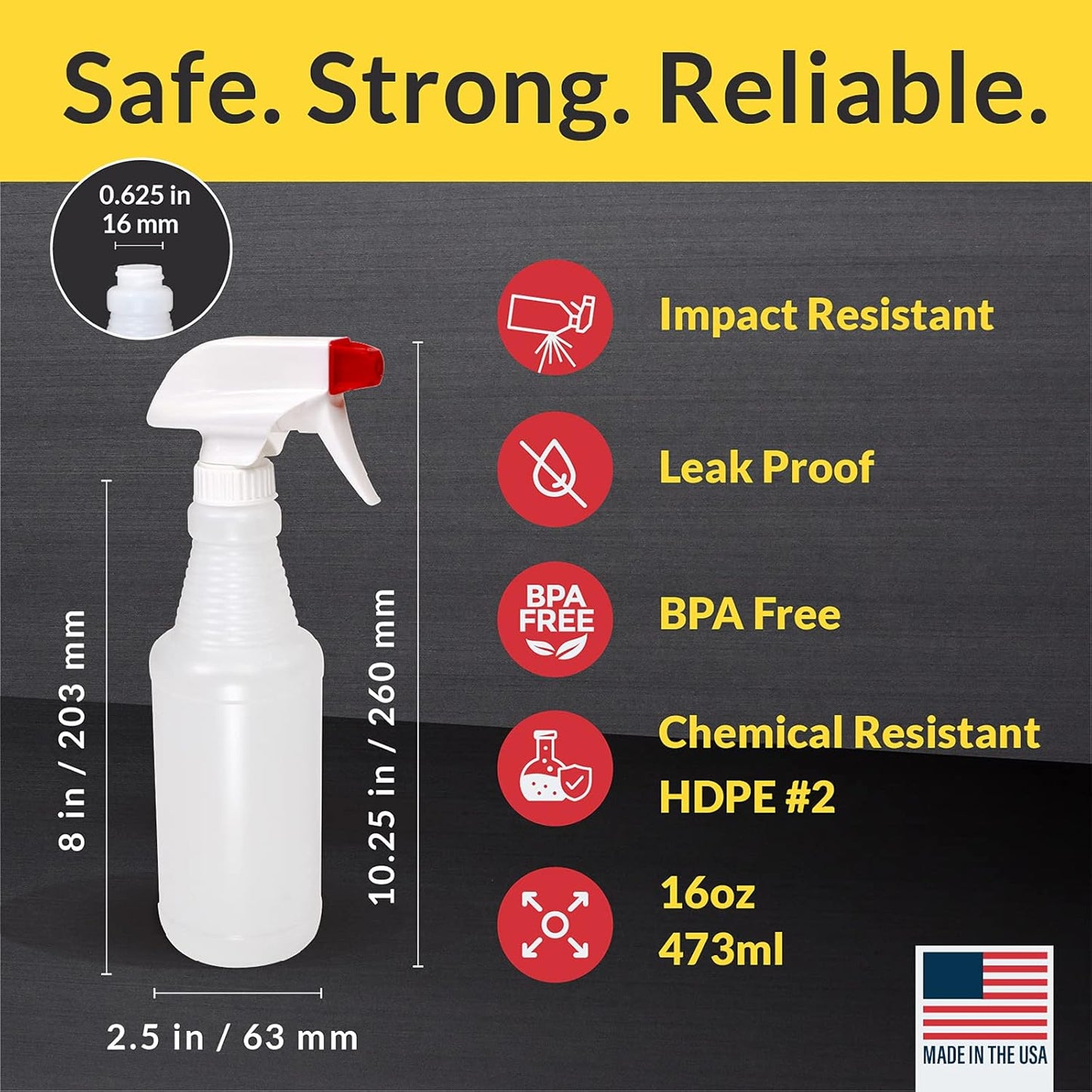 Pinnacle Mercantile Plastic Spray Bottles Leak Proof Technology Empty 16 oz Value Pack of 12 Made In USA