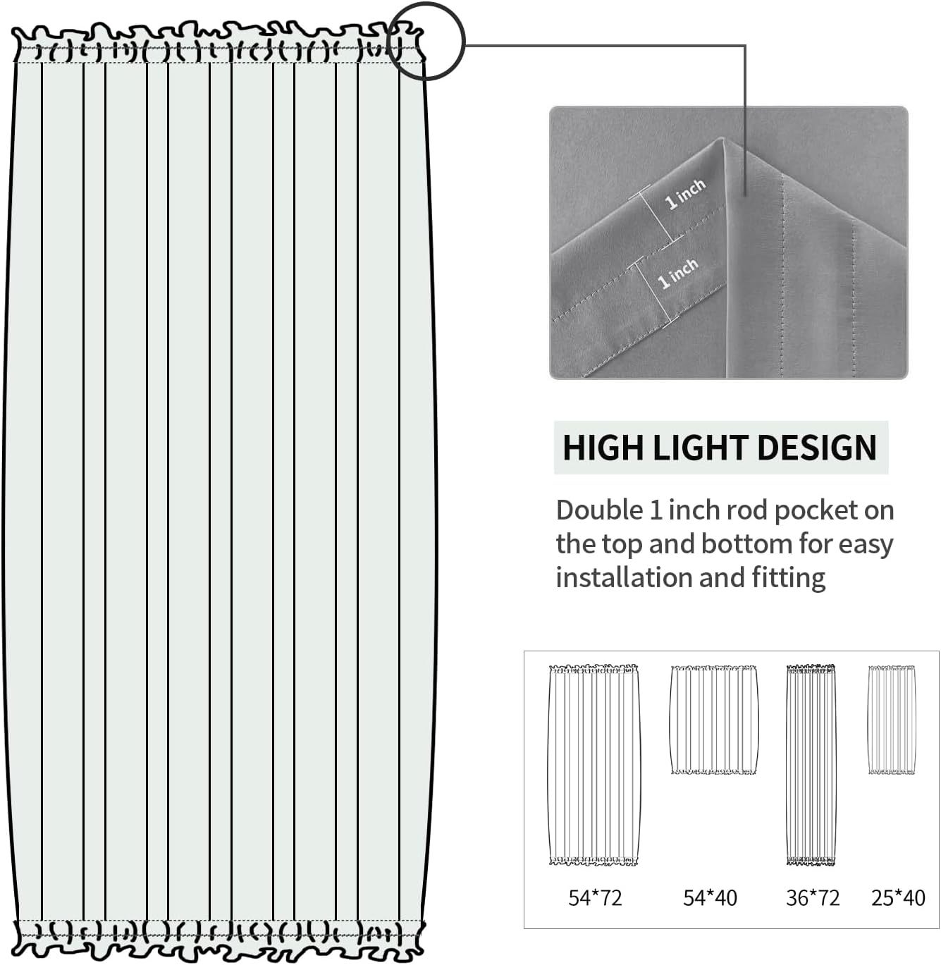 DWCN French Door Curtains – Rod Pocket Thermal Blackout Curtain for Doors with Glass Window, Kitchen and Patio Doors for Privacy, 36 X 72 Inches Long, 1 Curtain Panel with Tieback,Grey