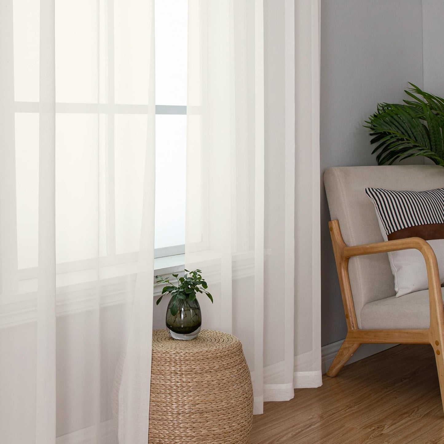Chyhomenyc Sheer Ivory Curtains 90 inches Long 2 Panels, Light Filtering Soft Airy Solid Elegant Voile Window Treatment Drapes for Bedroom Living Room Wedding Party Decor, 42 Wx90 L Inches