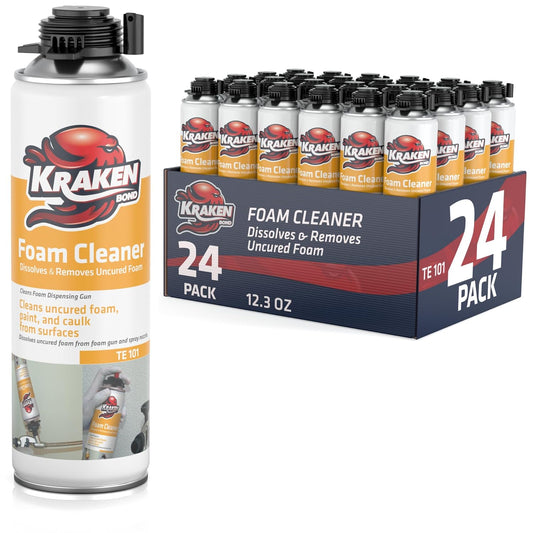 Kraken Bond Spray Foam Gun Cleaner - (24x12.3oz) Polyurethane Insulation Cleaner Spray, Dissolves Uncured Expanding Foam Cleaner Spray for Extended Tool Durability - 24 Pack