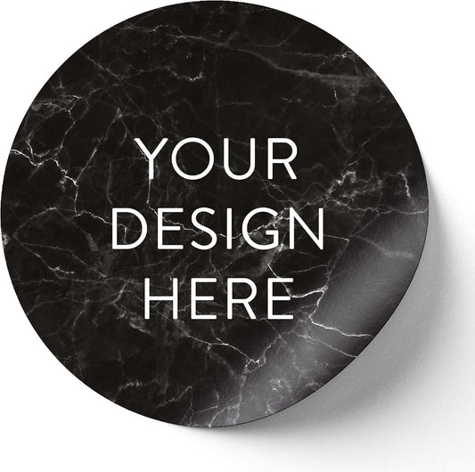 100 Custom Vinyl Stickers - Upload Your own Image, Text, Design, Logo - Personalized Logo Labels for Handmade, Packaging, Bottle, Jars, Candle, Brand Stickers (Black Marble, 6x6)